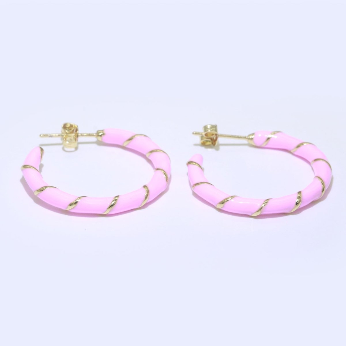 Baby Pink Enamel Hoop Earring with Gold Swirl 26mm Hoop earring Jewelry Gift T-006 - DLUXCA