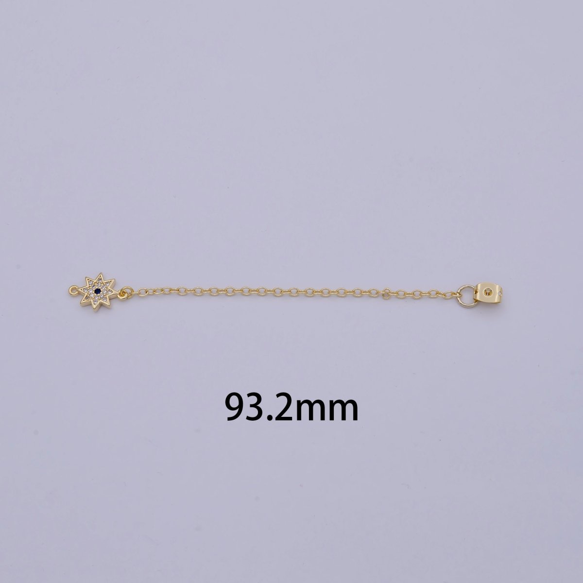 Back stopper w/ chain cz North Star Charm 2 pcs Gold Filled Nickel free, Butterfly clutch chain Dainty earring back K-198 - DLUXCA