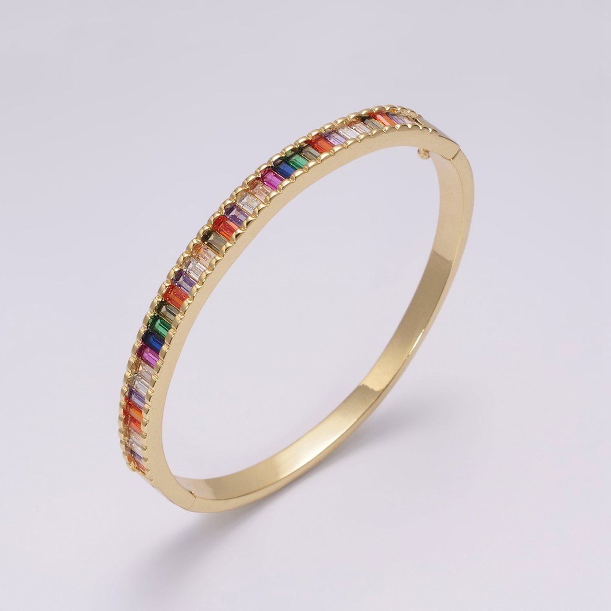 Baguette bracelet Rainbow CZ Gem Stackable Gold Bracelet | Chunky Gold Bracelet | Luxury Crystal Stacking Bangle Bracelet | WA-427 Clearance Pricing - DLUXCA