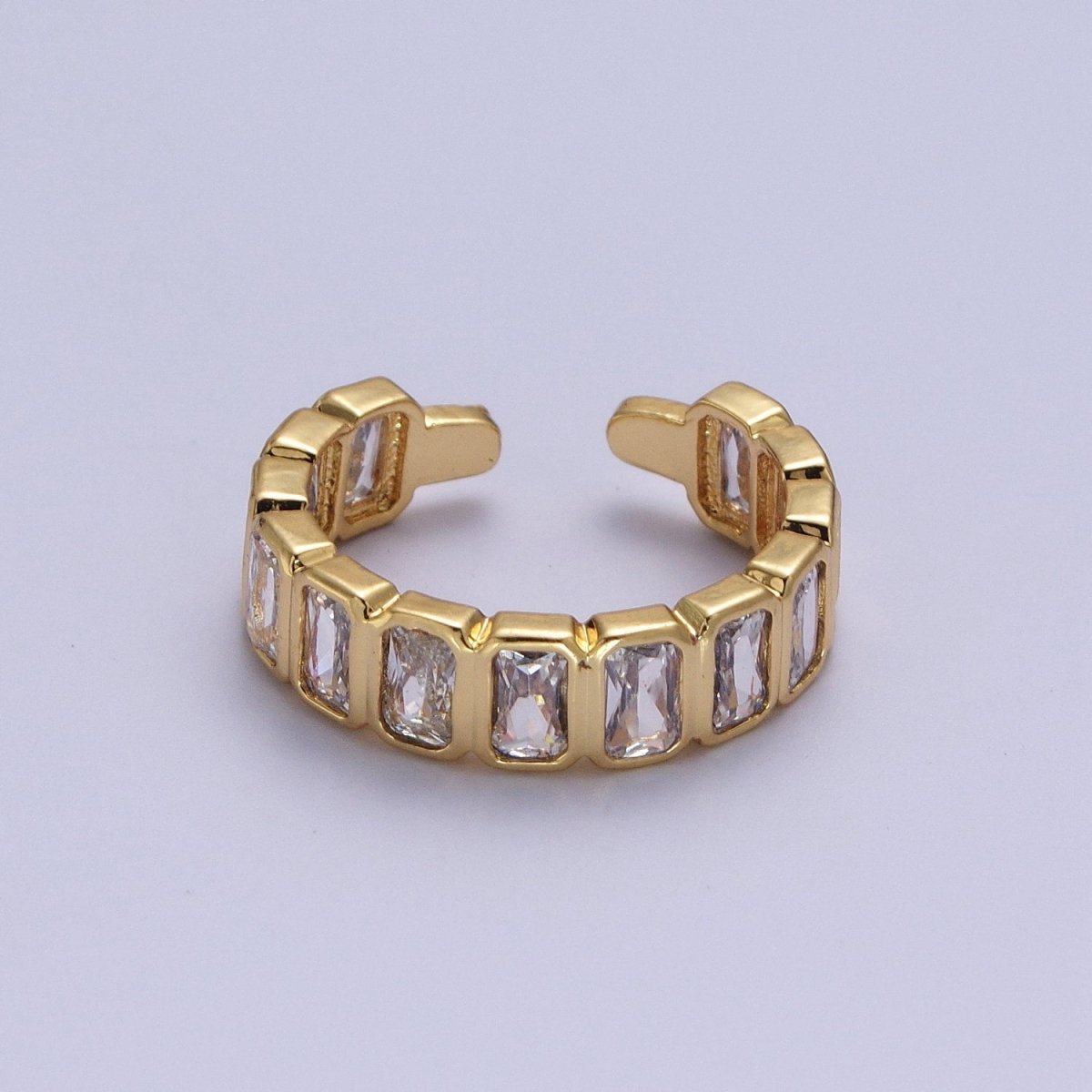 Baguette Cubic Zirconia CZ Lined Adjustable Gold Ring | Y-463 ~ Y-467 - DLUXCA