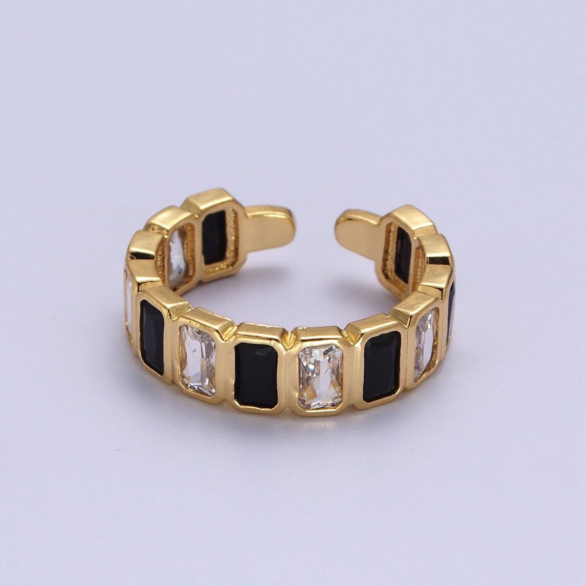 Baguette Cubic Zirconia CZ Lined Adjustable Gold Ring | Y-463 ~ Y-467 - DLUXCA