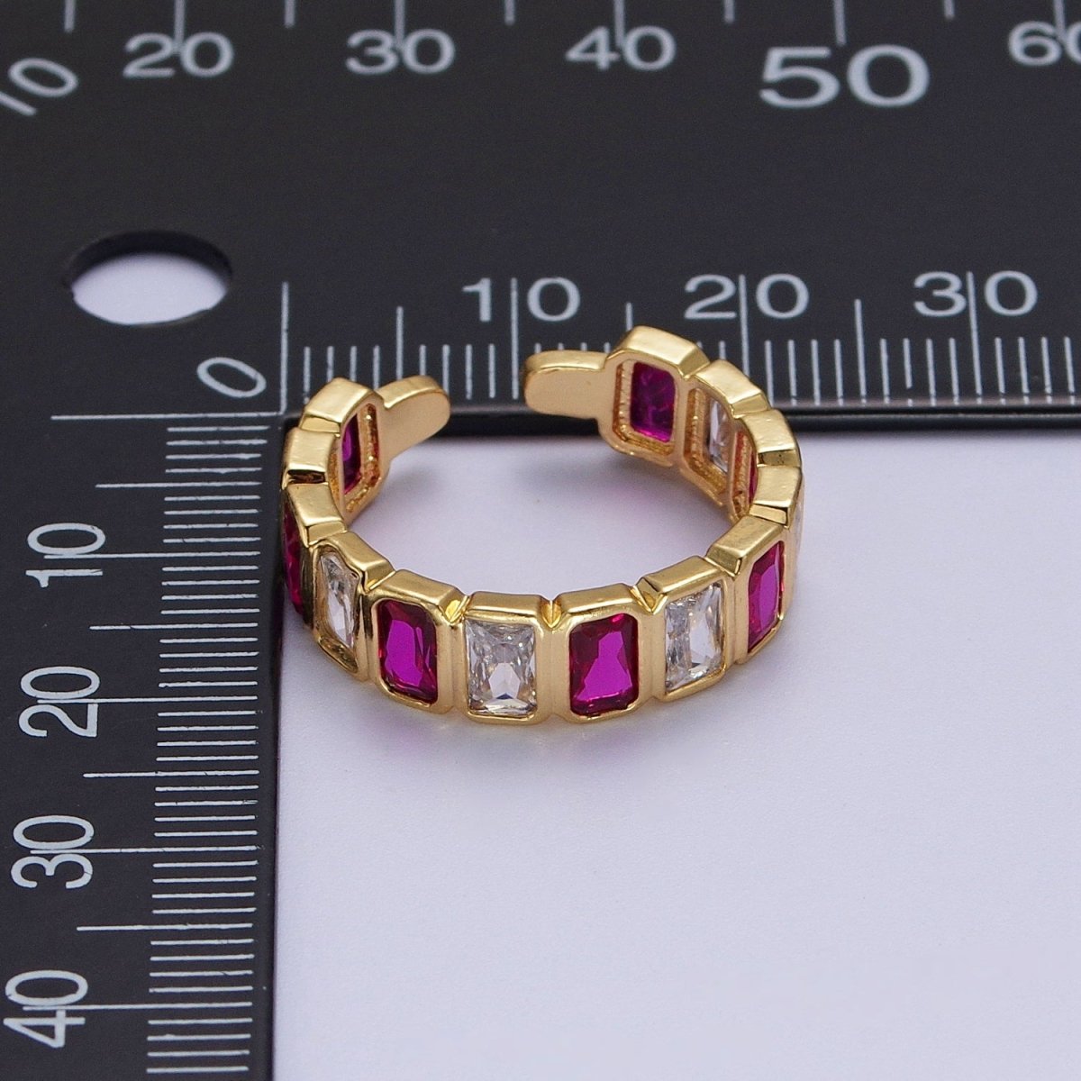 Baguette Cubic Zirconia CZ Lined Adjustable Gold Ring | Y-463 ~ Y-467 - DLUXCA