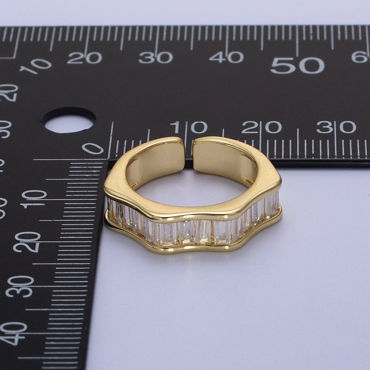 Baguette Cubic Zirconia Geometric Wavy Gold / Silver Adjustable Ring | Y-358~Y-360 - DLUXCA