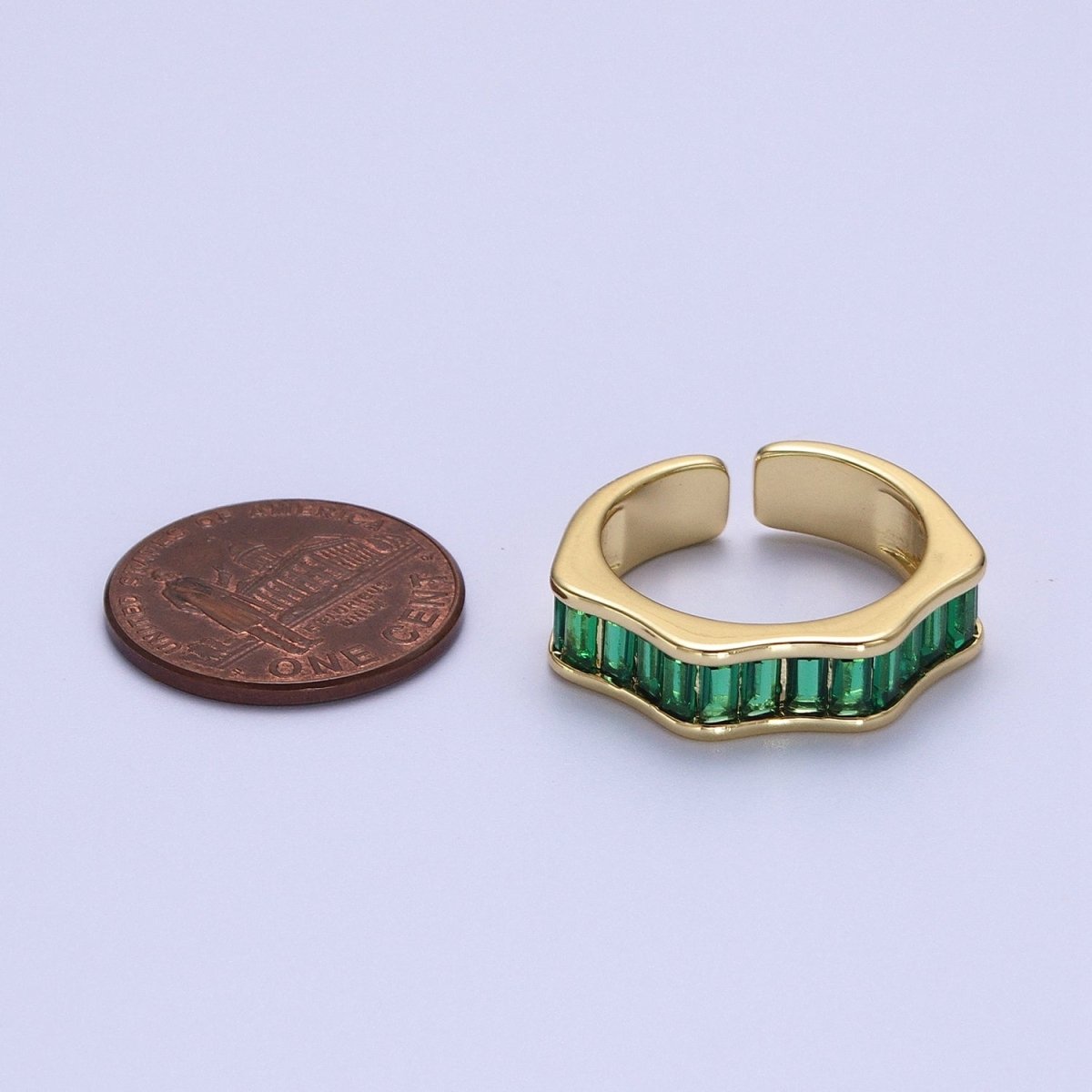 Baguette Cubic Zirconia Geometric Wavy Gold / Silver Adjustable Ring | Y-358~Y-360 - DLUXCA