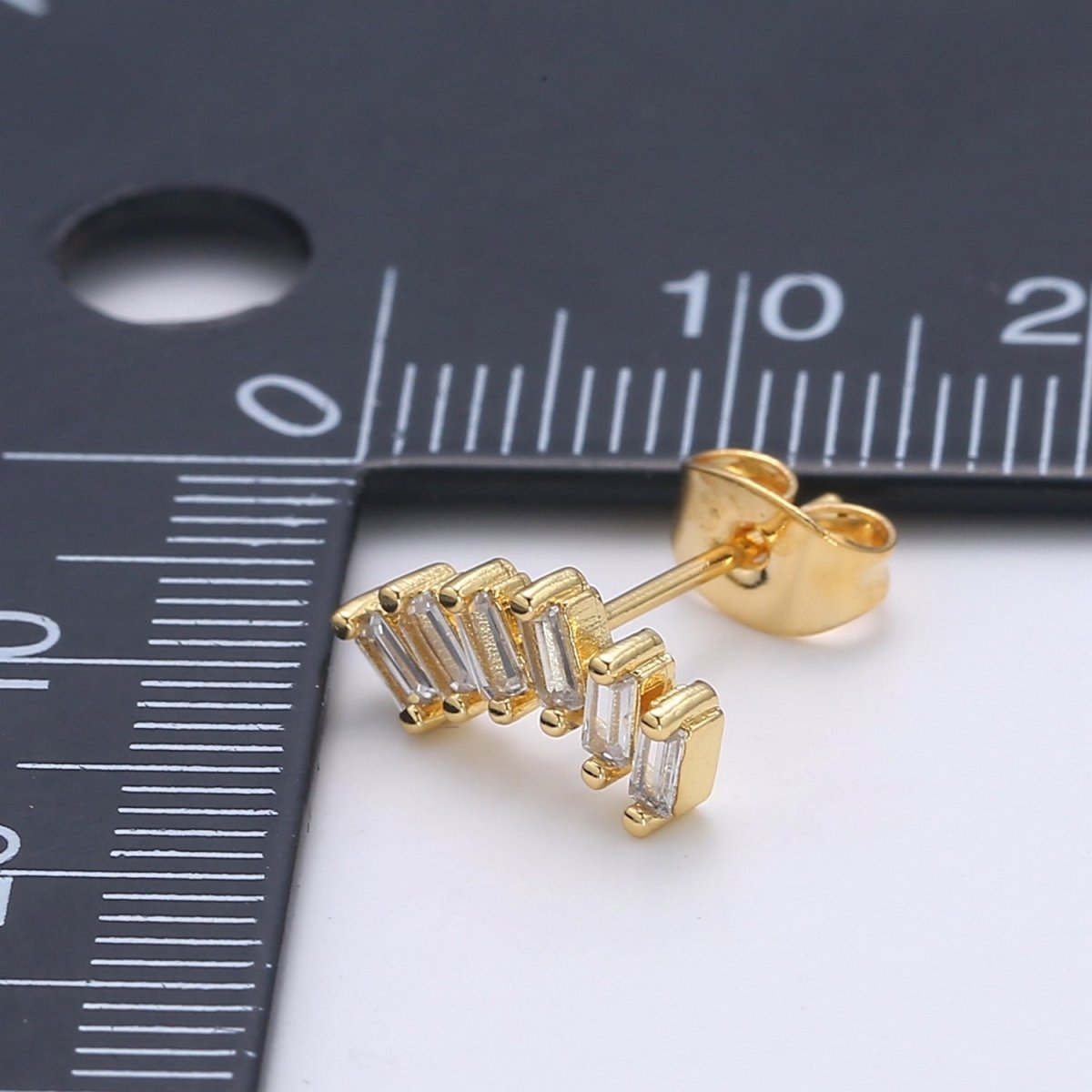 Baguette CZ 24K Gold Pave Stud Earring, Gold Plated Micro Pave Earring for DIY Earring Craft Supply Jewelry Making, Q-433 / EARR-1411 - DLUXCA