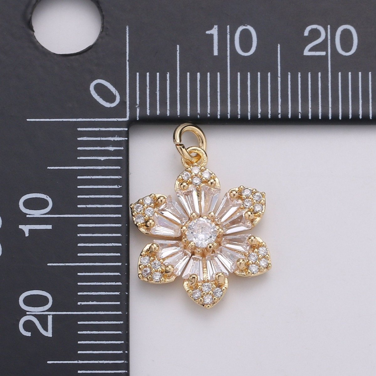 Baguette CZ Daisy 24K Gold Plated, Jasmine Cluster Cubic Charm, Dainty Flower Pendant Dainty Charm for bracelet earring necklace supply E-559 - DLUXCA