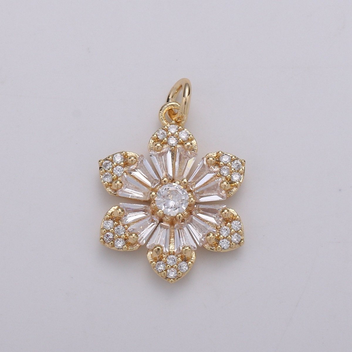 Baguette CZ Daisy 24K Gold Plated, Jasmine Cluster Cubic Charm, Dainty Flower Pendant Dainty Charm for bracelet earring necklace supply E-559 - DLUXCA