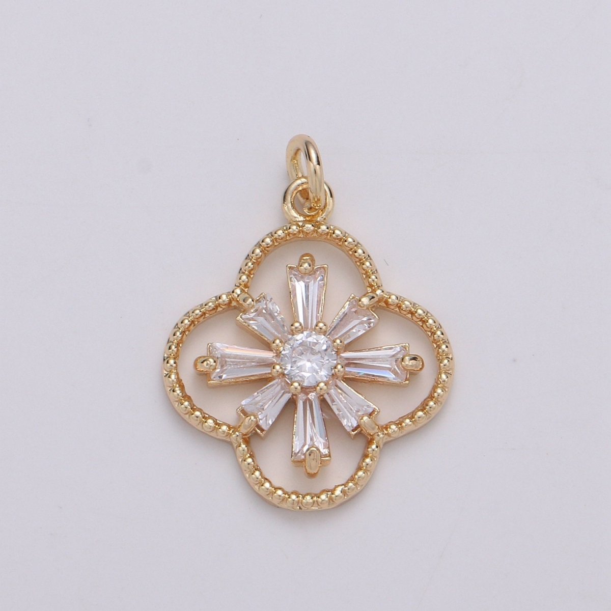 Baguette CZ Jasmine 24K Gold Filled, Daisy Cluster Cubic Charm, Dainty Flower Pendant Dainty Vane Charm Compass bracelet earring necklace C-830 - DLUXCA