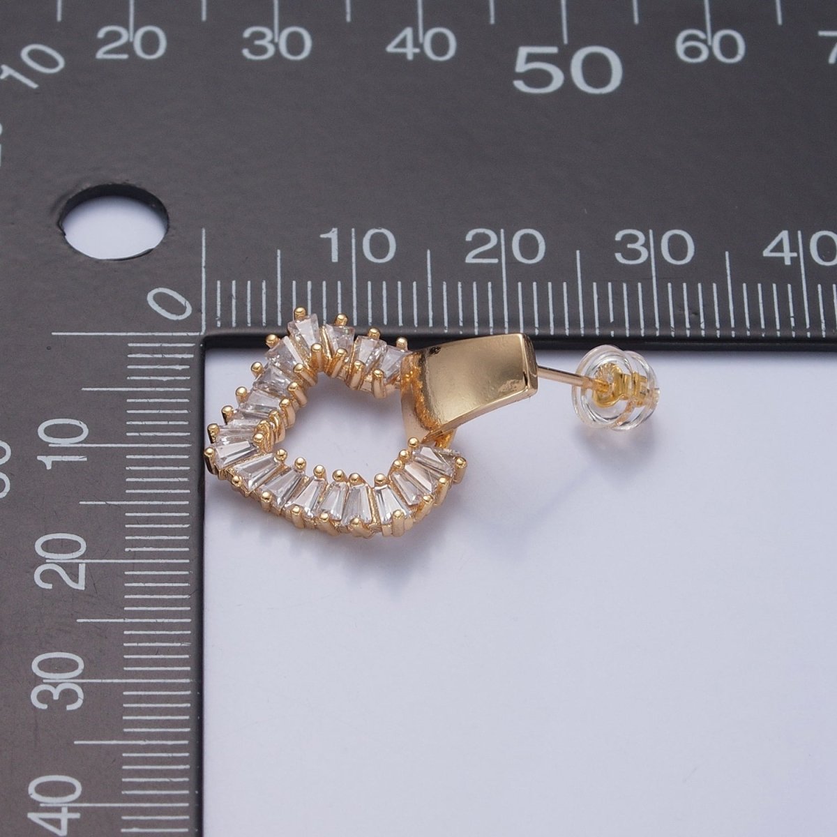 Baguette Earrings, Dainty Gold Earrings, Triangle Earrings, Brass CZ Studs, Geometric Stud Earring V-382 - DLUXCA
