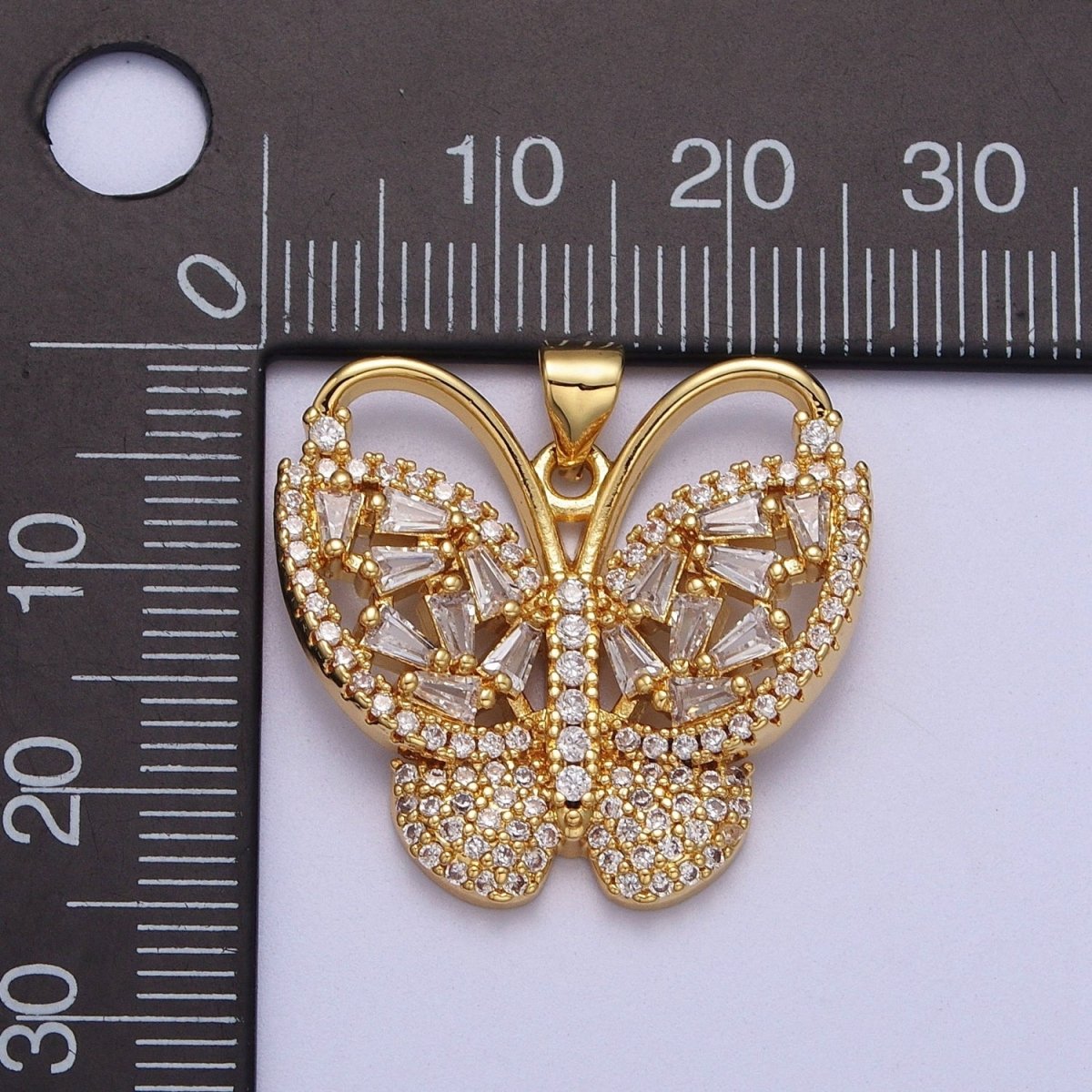 Baguette Micro Paved CZ Monarch Butterfly Gold Pendant H-166 - DLUXCA