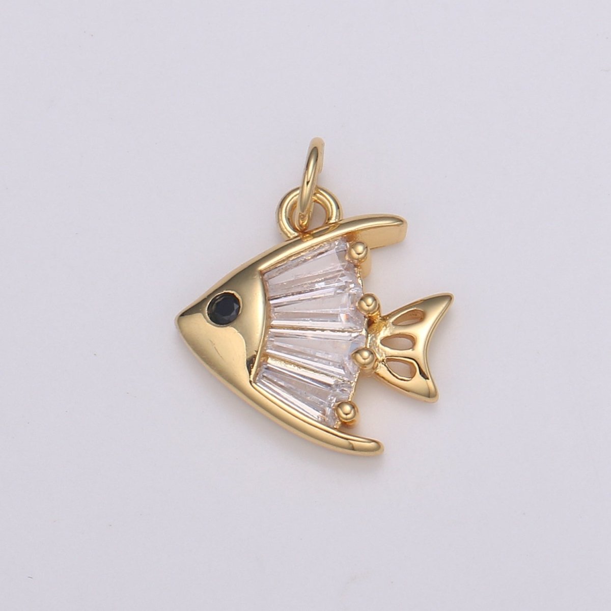 Baguette Pave Gold Fish Charm, Pompano Bracelet Charm, Necklace Charm, Earring Charm, Ocean Jewelry, Fish, Dolphin, Mermaid E-193 E-785 - DLUXCA