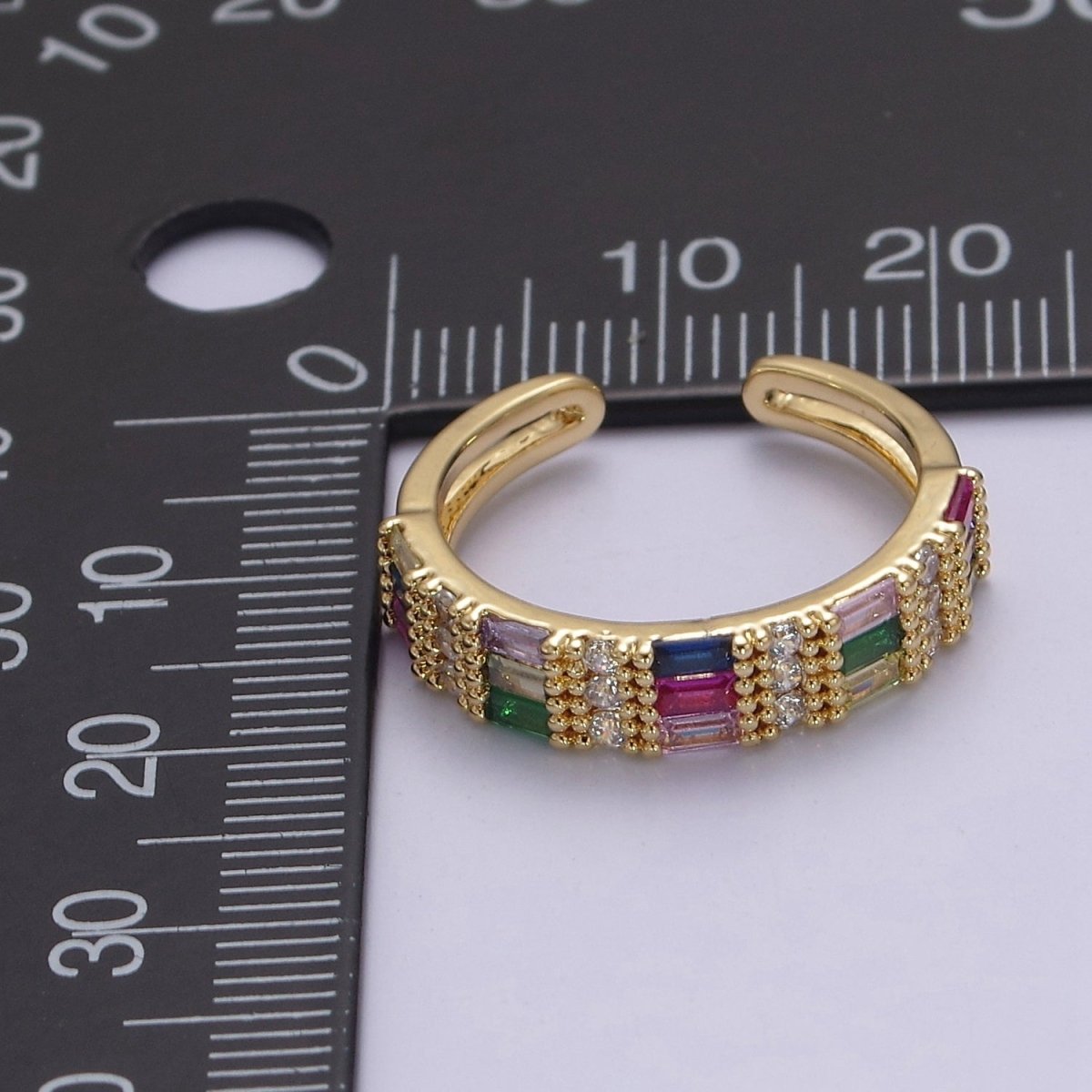 Baguette ring Gold Filled band Stacking ring Rainbow ring Gold Colorful ring Open Adjustable S-474 - DLUXCA