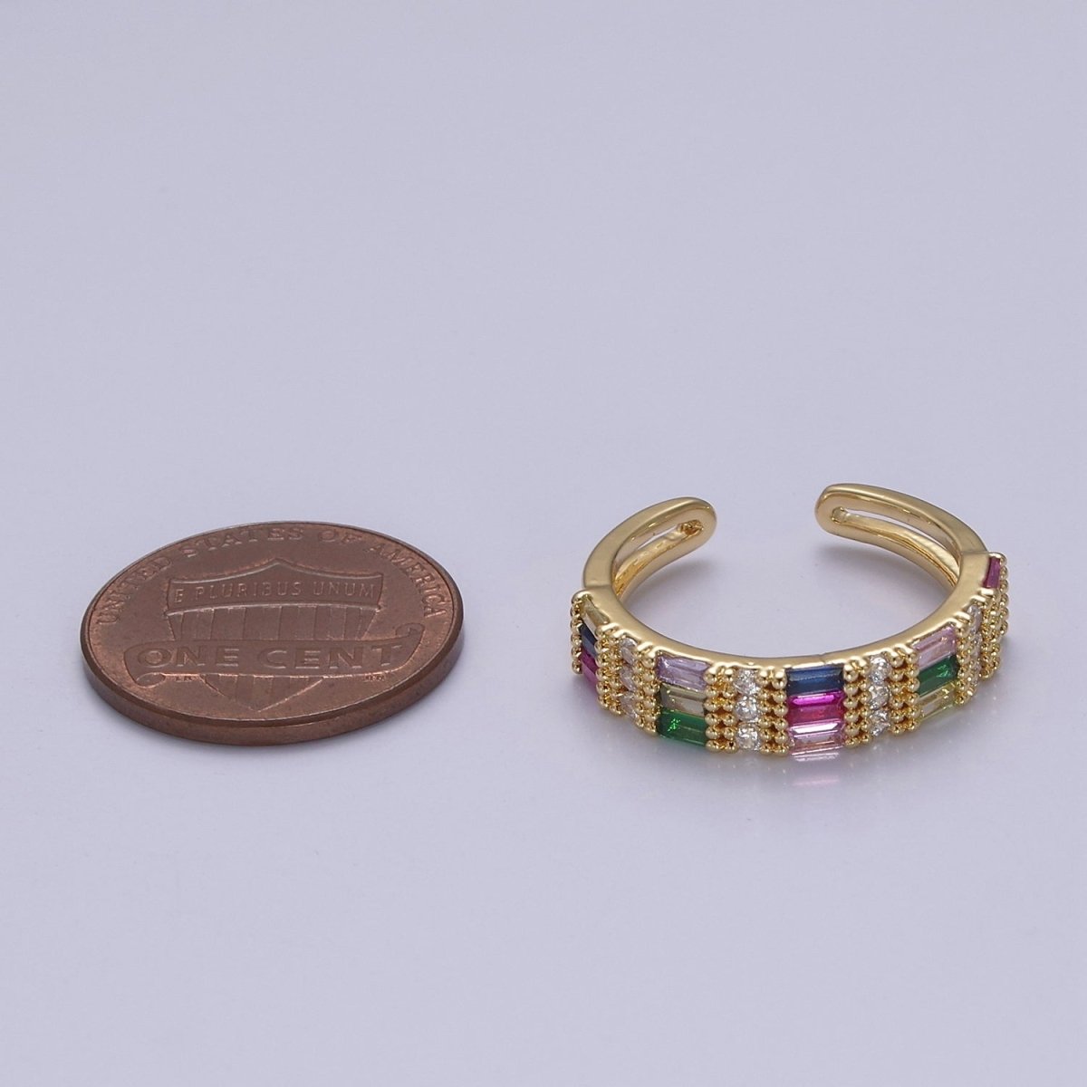Baguette ring Gold Filled band Stacking ring Rainbow ring Gold Colorful ring Open Adjustable S-474 - DLUXCA