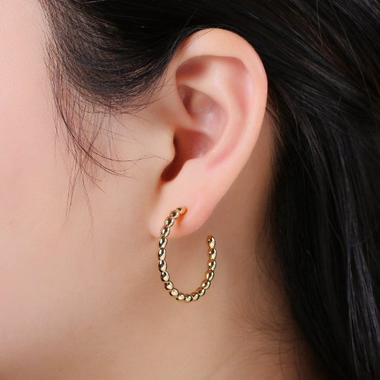 Ball Hoop Earrings, Beaded Hoop Earrings, Boho Hoop Earrings, Gold Ball Hoop Earrings 30mm Gold Hoop Earring Q-428 - DLUXCA