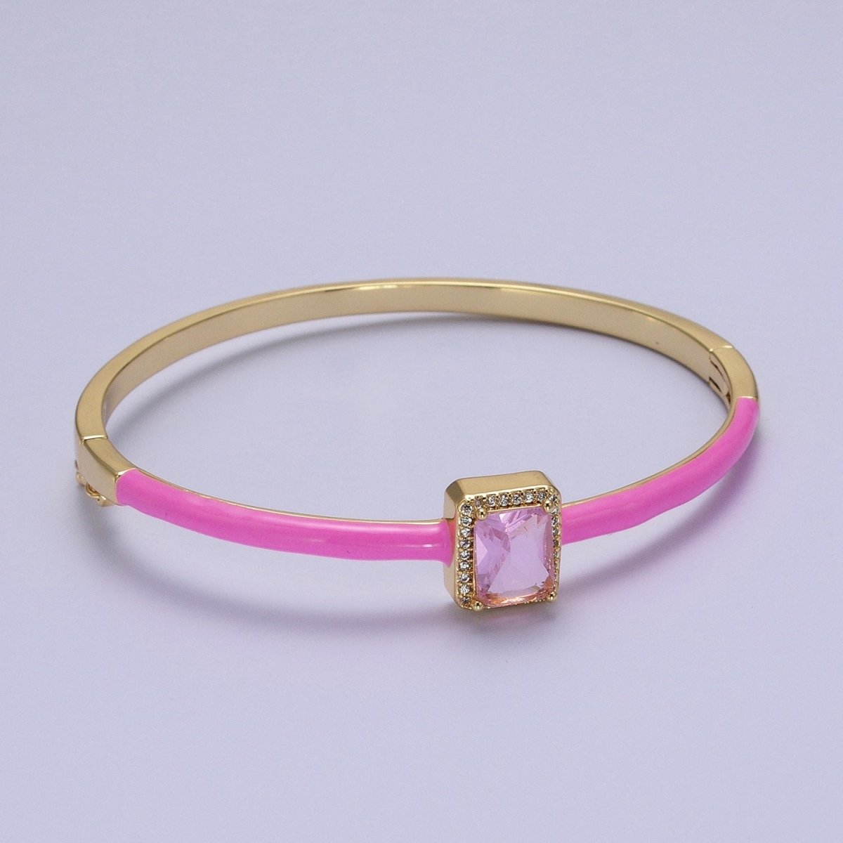 Barbie core Gold Filled Baguette White, Green, Pink Micro Paved Enamel Gold Bangle Bracelet | WA-1354 - WA-1356 Clearance Pricing - DLUXCA