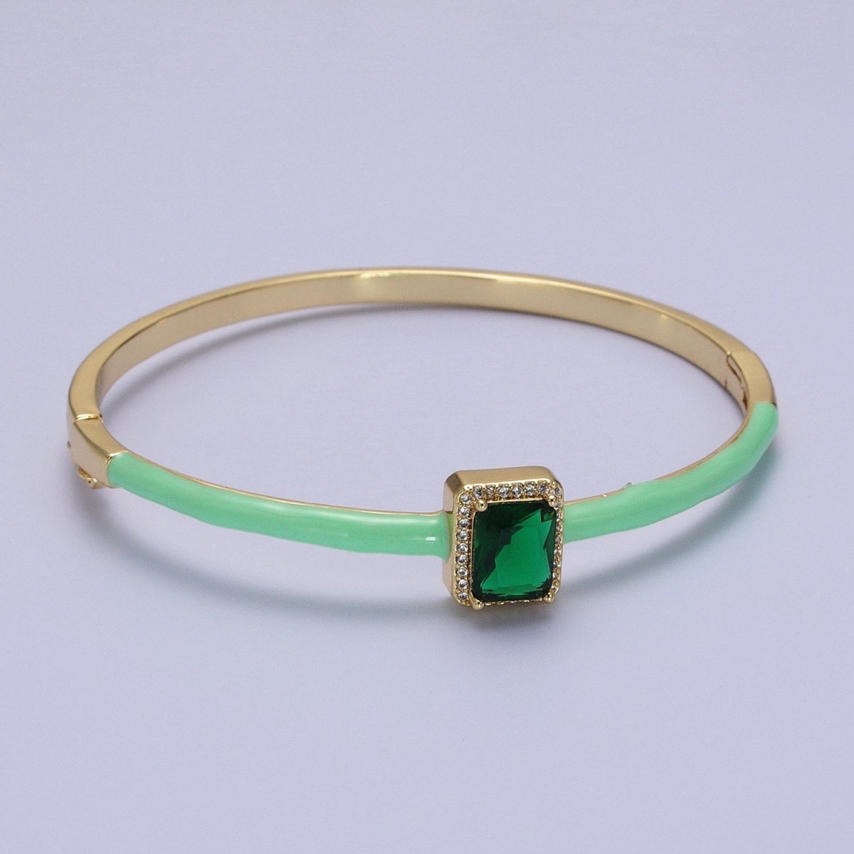 Barbie core Gold Filled Baguette White, Green, Pink Micro Paved Enamel Gold Bangle Bracelet | WA-1354 - WA-1356 Clearance Pricing - DLUXCA