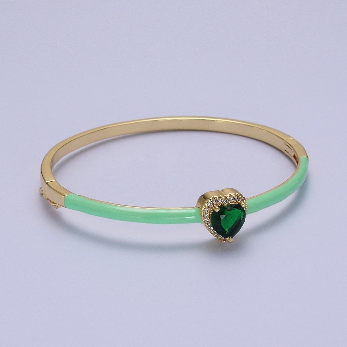 Barbie core Gold Filled Heart White, Green, Pink Micro Paved Enamel Gold Bangle Bracelet | WA-1351 - WA-1353 Clearance Pricing - DLUXCA
