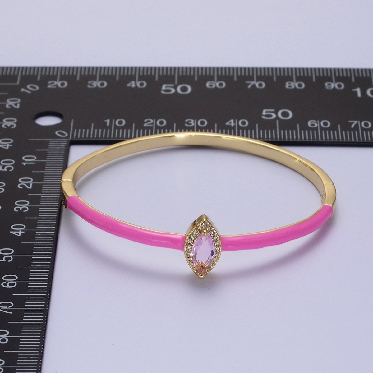 Barbie core Gold Filled Marquise White, Green, Pink Micro Paved Enamel Gold Bangle Bracelet | WA-1337 WA-1338 WA-1339 Clearance Pricing - DLUXCA