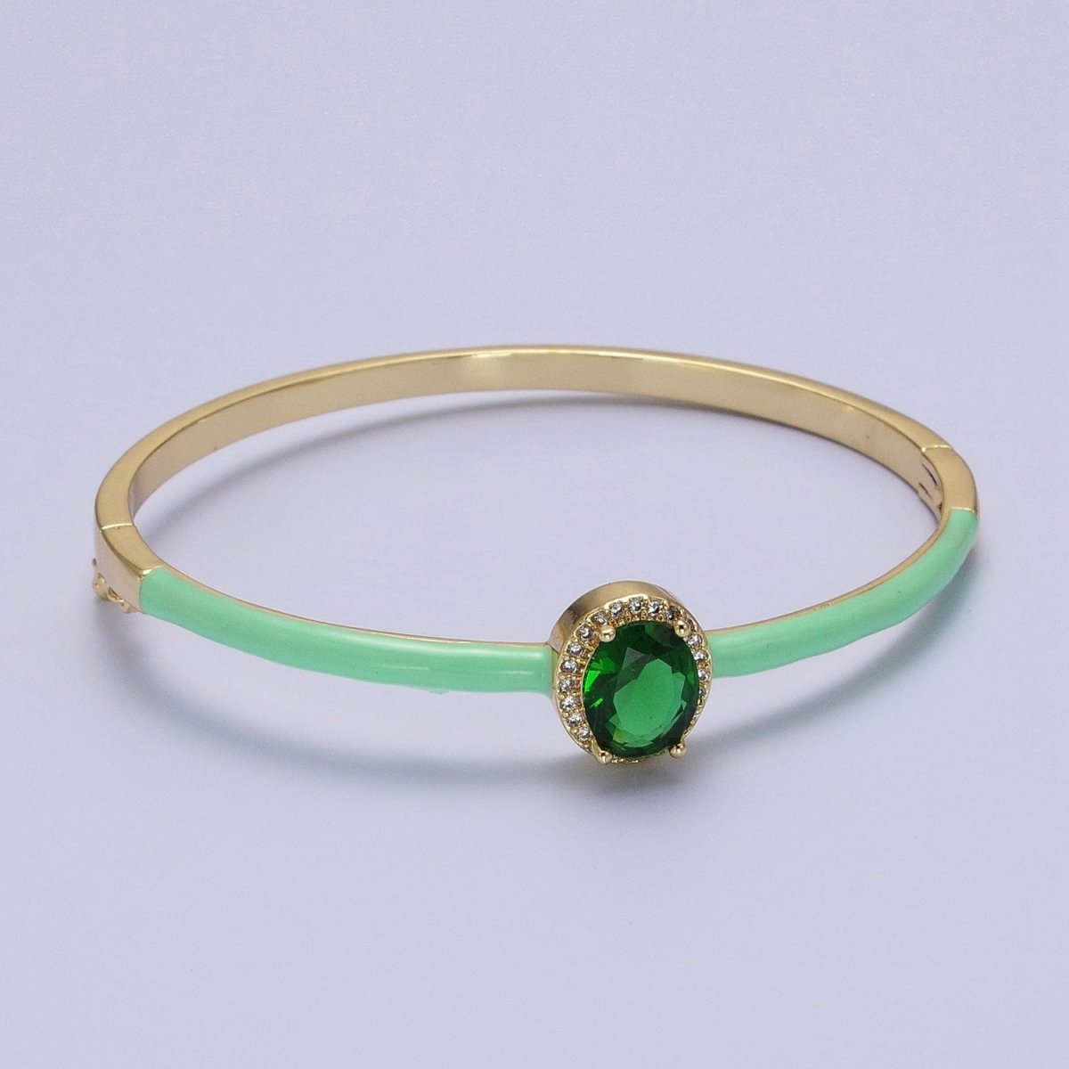 Barbie core Gold Filled Oval White, Green, Pink Micro Paved Enamel Gold Bangle Bracelet | WA-1348 - WA-1350 Clearance Pricing - DLUXCA