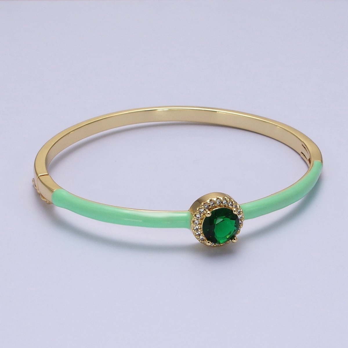 Barbie core Gold Filled Round White, Green, Pink Micro Paved Enamel Gold Bangle Bracelet | WA-1340 - WA-1342 Clearance Pricing - DLUXCA