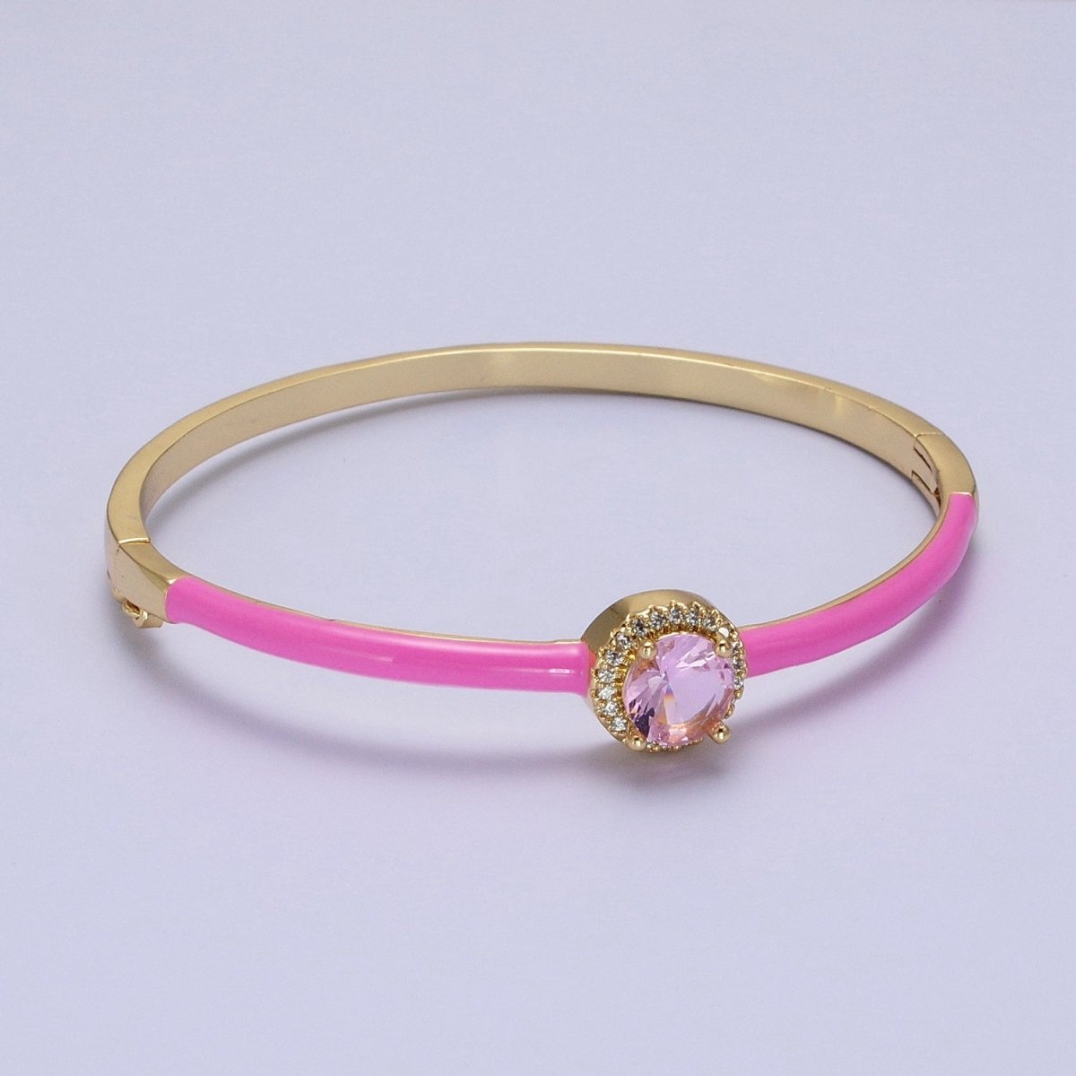 Barbie core Gold Filled Round White, Green, Pink Micro Paved Enamel Gold Bangle Bracelet | WA-1340 - WA-1342 Clearance Pricing - DLUXCA