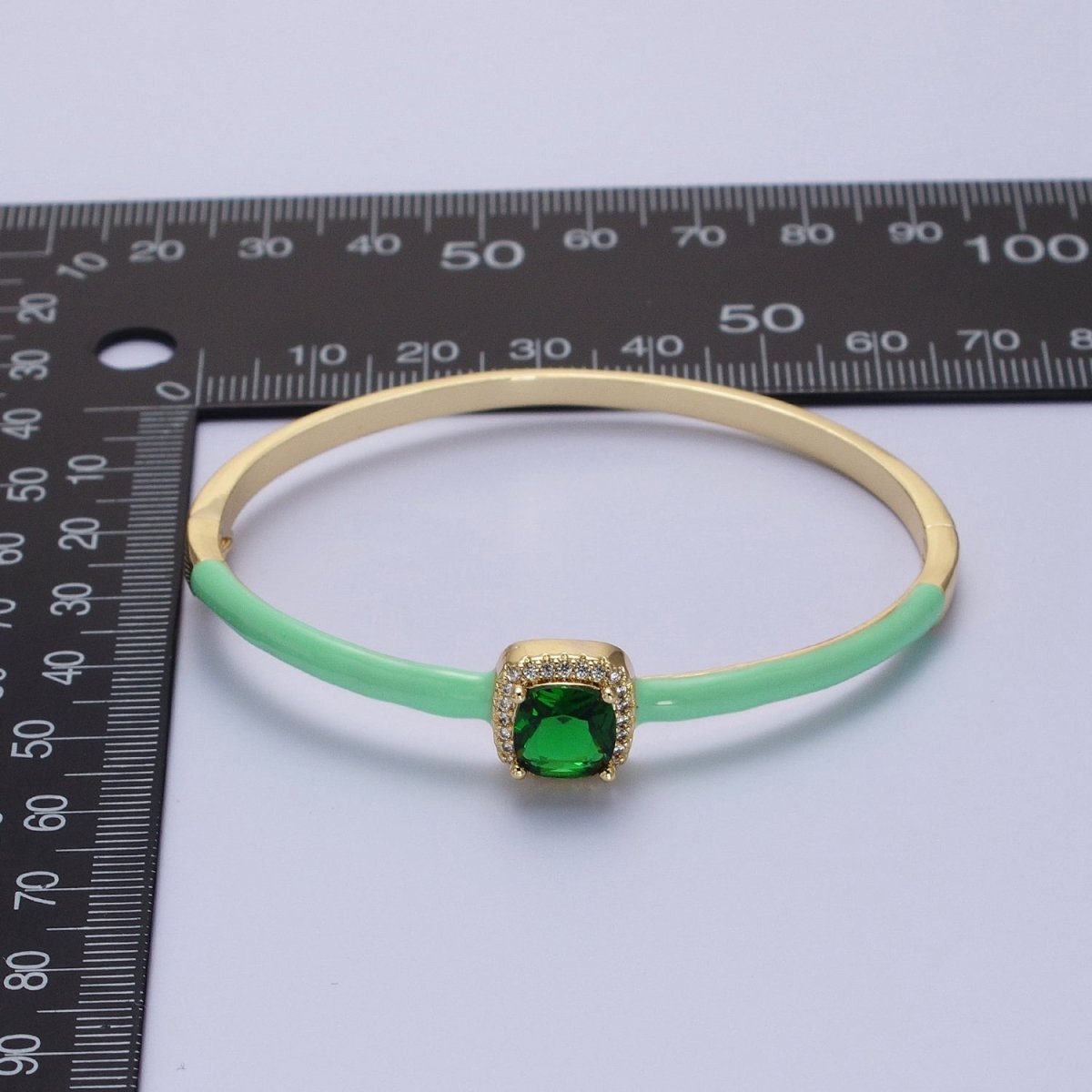 Barbie core Gold Filled Square White, Green, Pink Micro Paved Enamel Gold Bangle Bracelet | WA-1343 - WA-1345 Clearance Pricing - DLUXCA