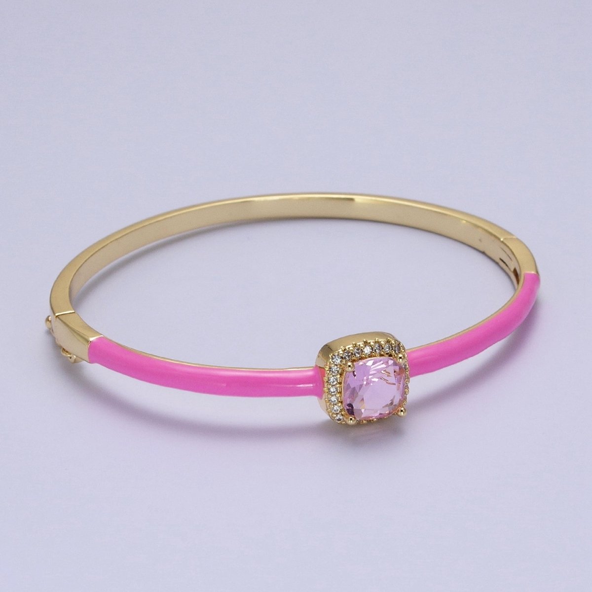 Barbie core Gold Filled Square White, Green, Pink Micro Paved Enamel Gold Bangle Bracelet | WA-1343 - WA-1345 Clearance Pricing - DLUXCA