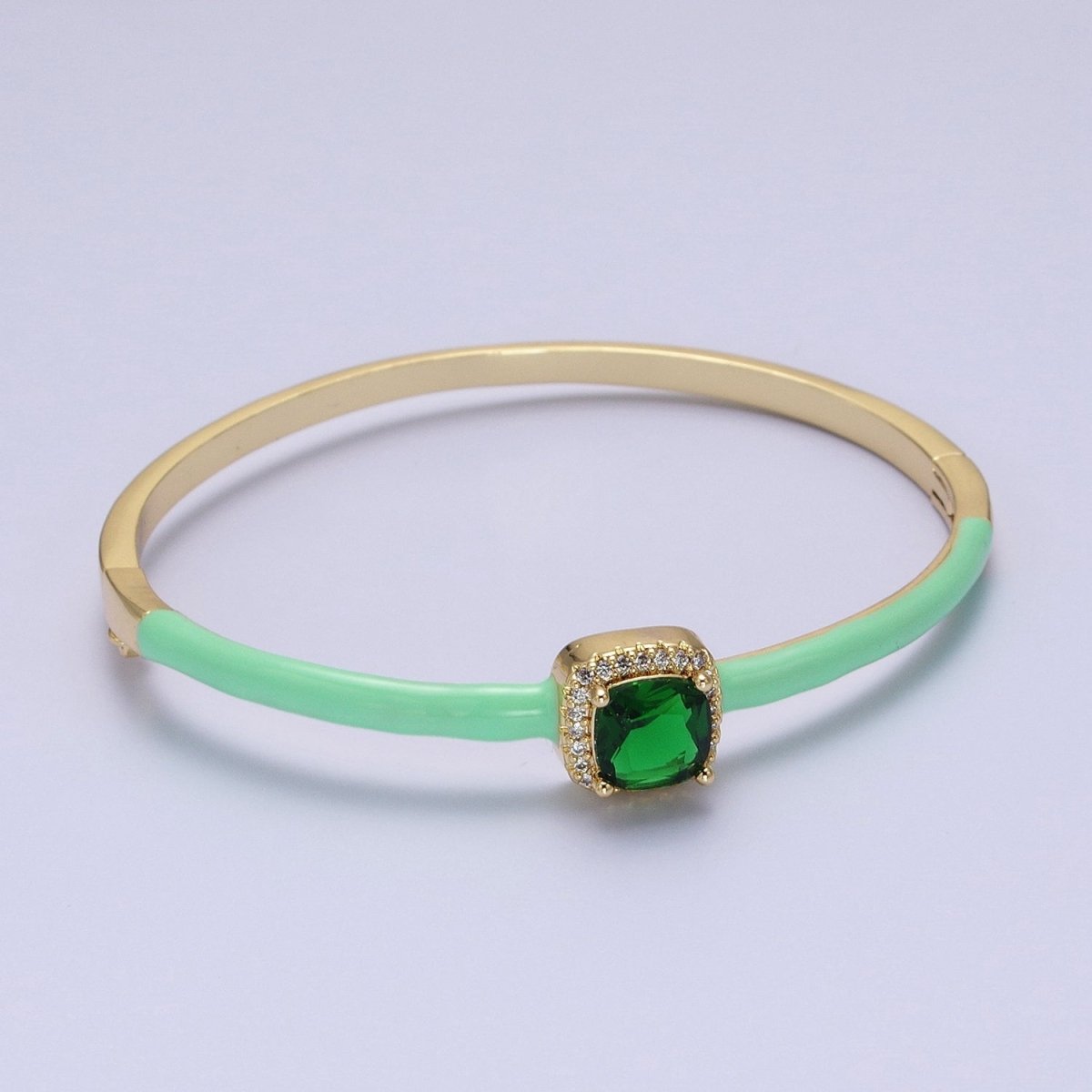 Barbie core Gold Filled Square White, Green, Pink Micro Paved Enamel Gold Bangle Bracelet | WA-1343 - WA-1345 Clearance Pricing - DLUXCA