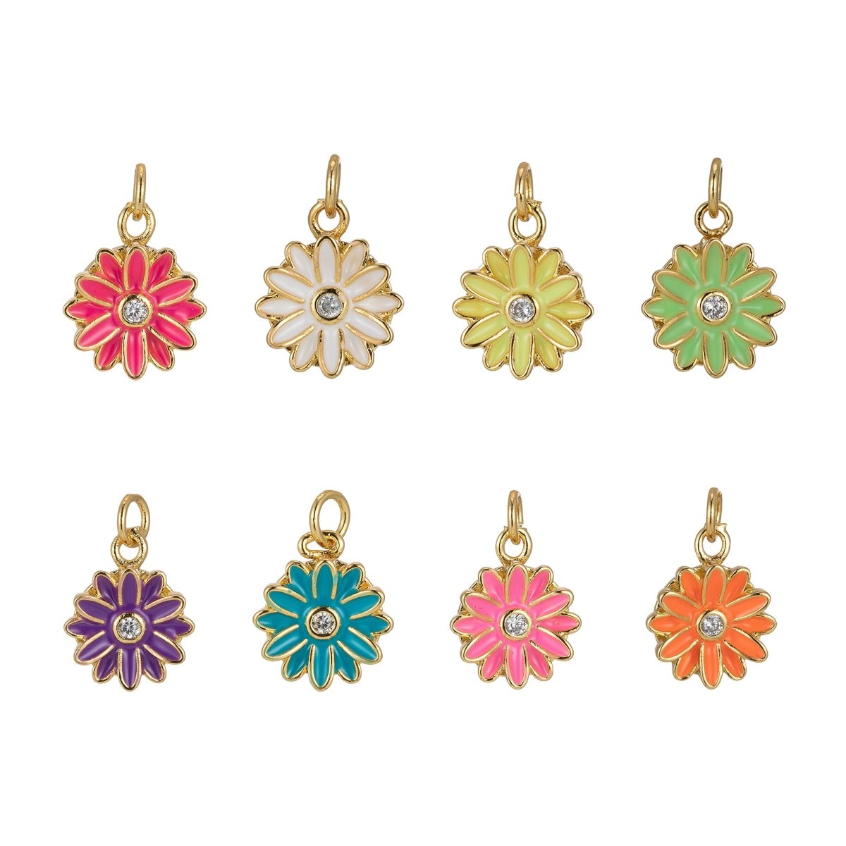 Barbiecore Charm Y2K Gold Filled Daisy Charm Enamel Flower Pendant Floral Charm Colorful Jewelry Inspired M-212-M-219 - DLUXCA
