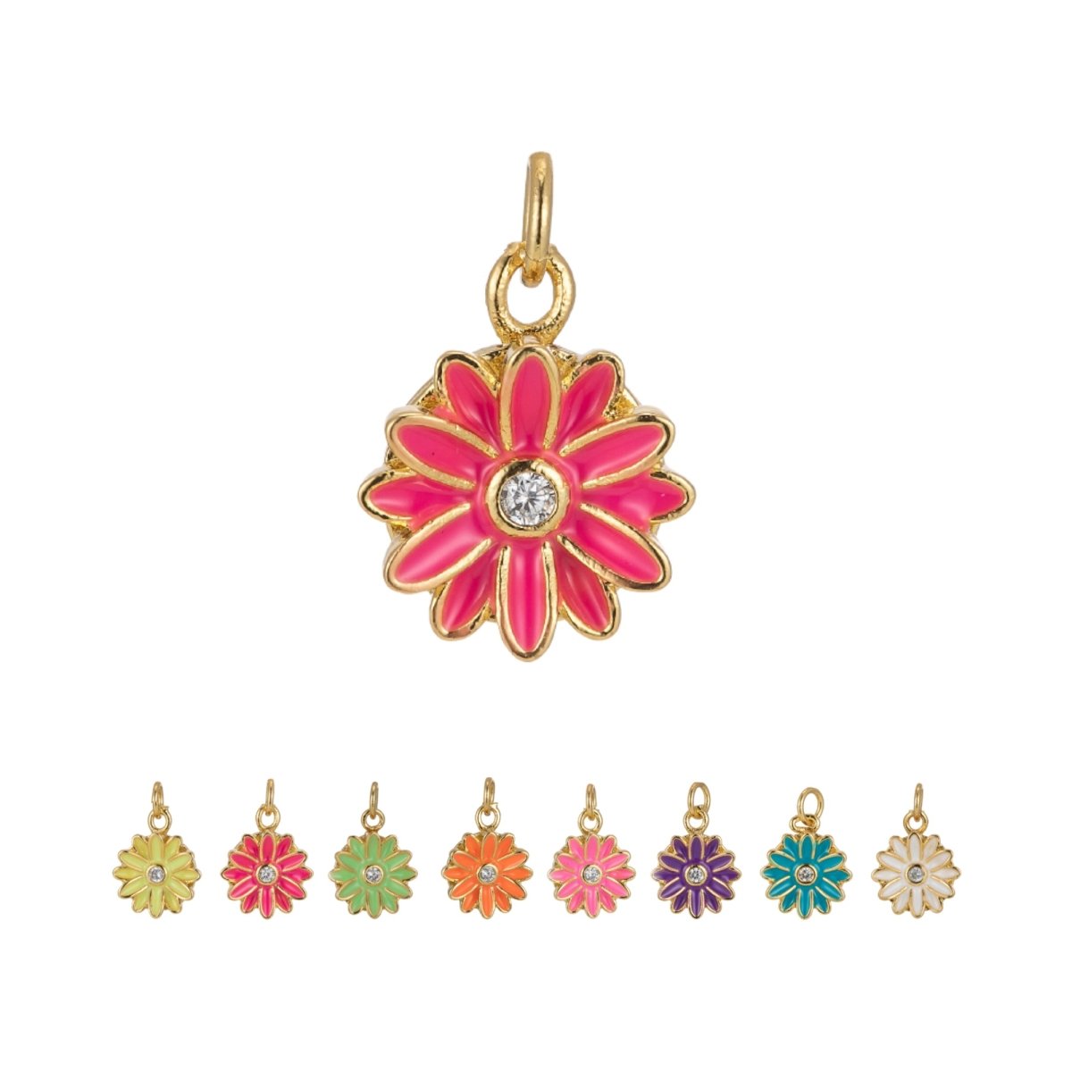 Barbiecore Charm Y2K Gold Filled Daisy Charm Enamel Flower Pendant Floral Charm Colorful Jewelry Inspired M-212-M-219 - DLUXCA