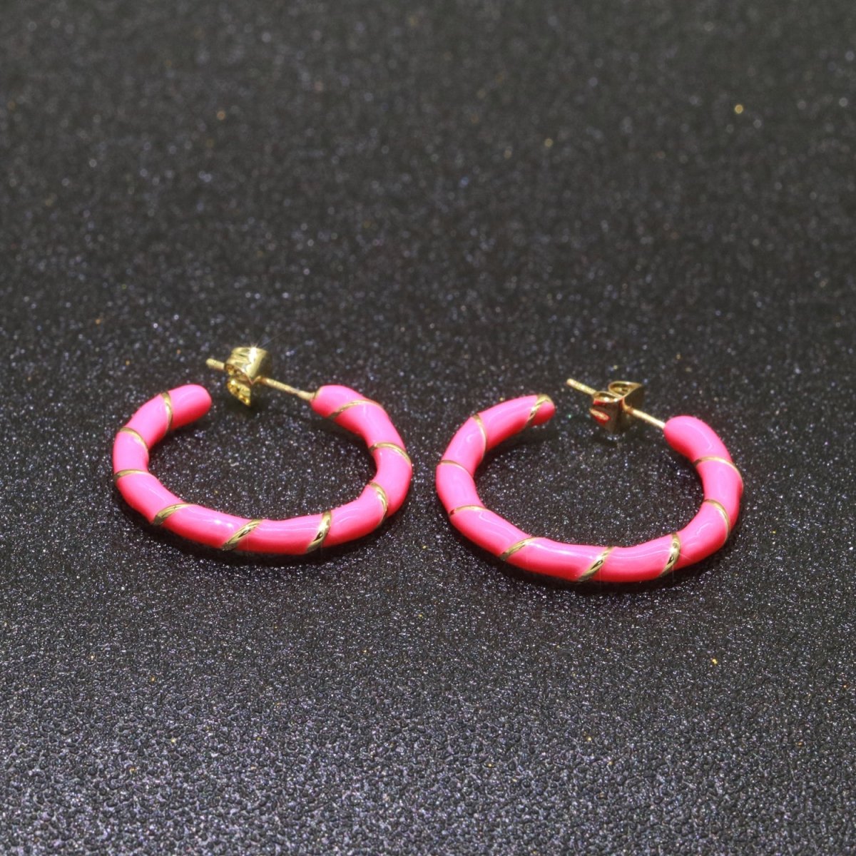 Barbiecore Hot Pink Enamel Hoop Earring with Gold Swirl 26mm Hoop earring Jewelry Gift T-003 - DLUXCA