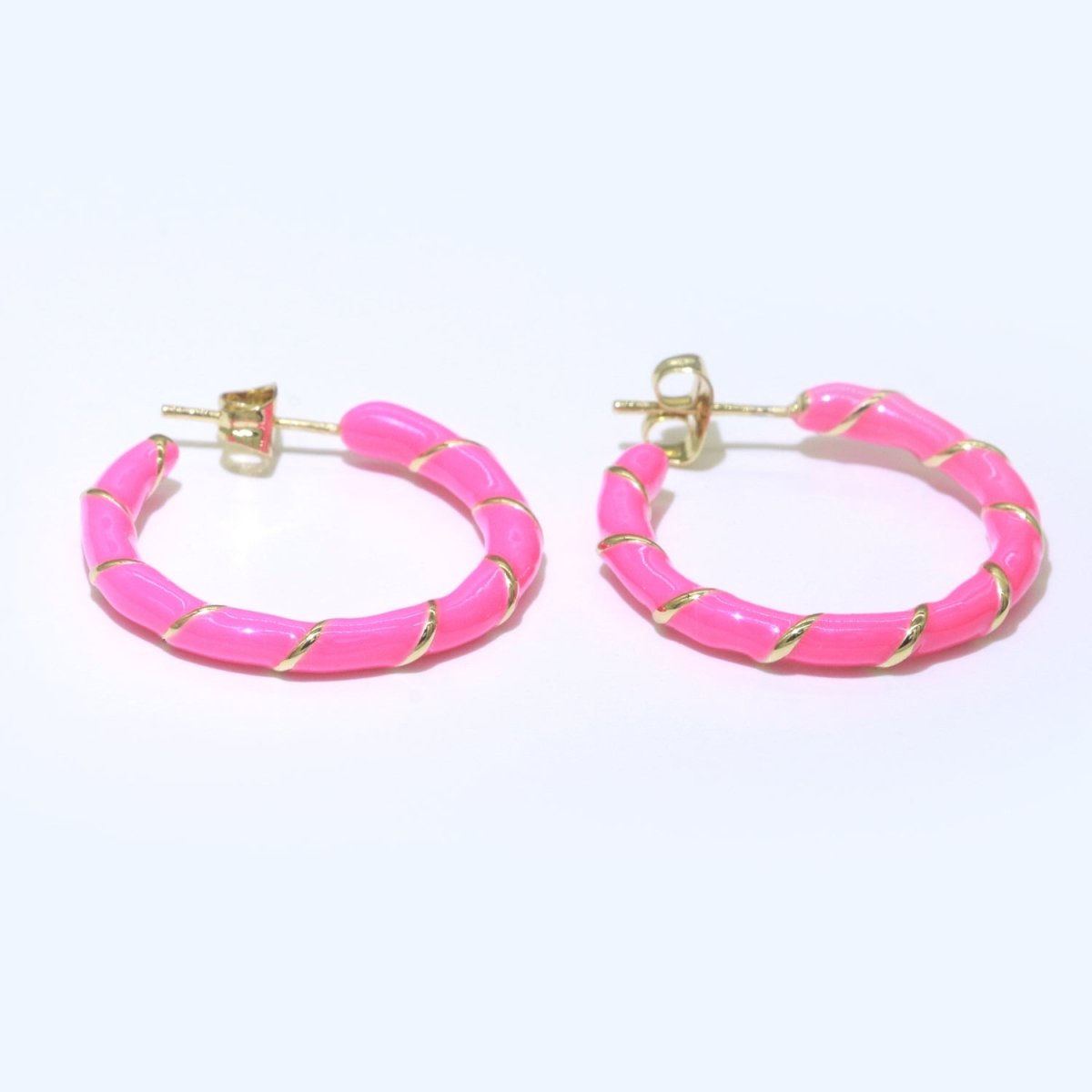 Barbiecore Hot Pink Enamel Hoop Earring with Gold Swirl 26mm Hoop earring Jewelry Gift T-003 - DLUXCA
