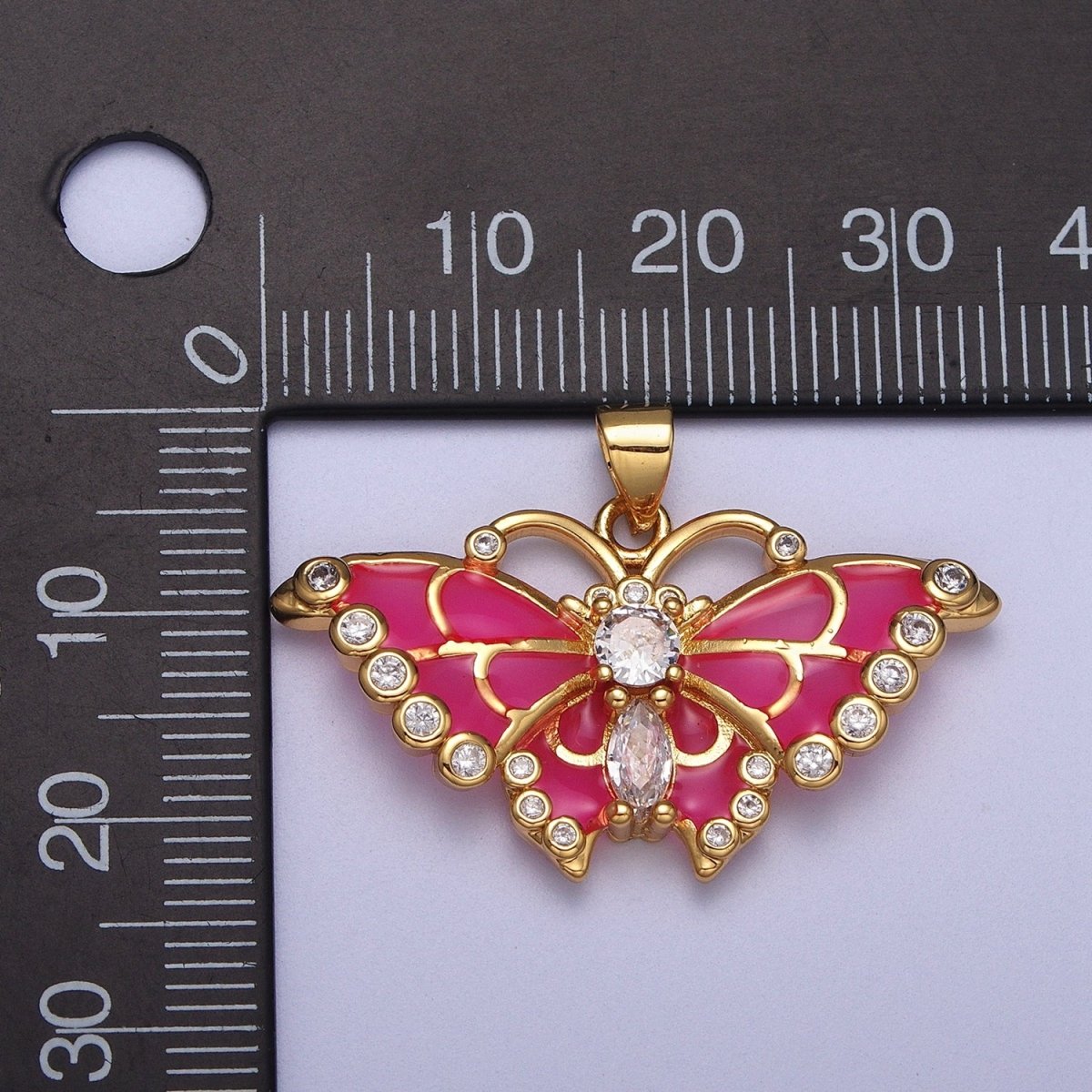 Barbiecore Hot Pink Mariposa Butterfly Enamel Gold Pendant H-266 - DLUXCA