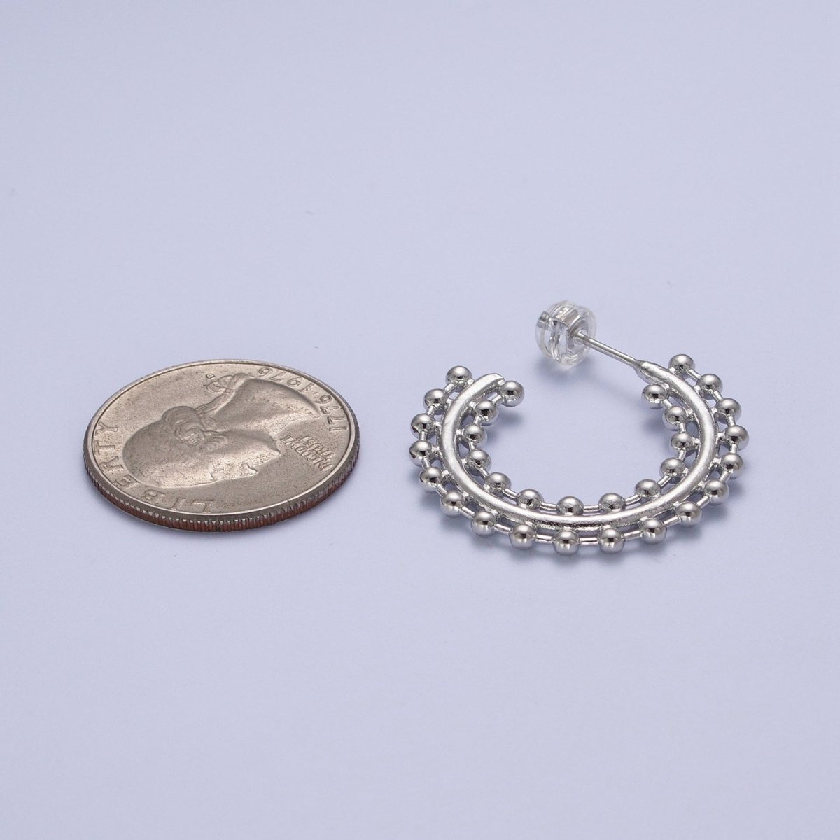 Beaded Bar C Shaped Hoop Stud Statement Earrings in Gold & Silver | Y-027 Y-028 - DLUXCA