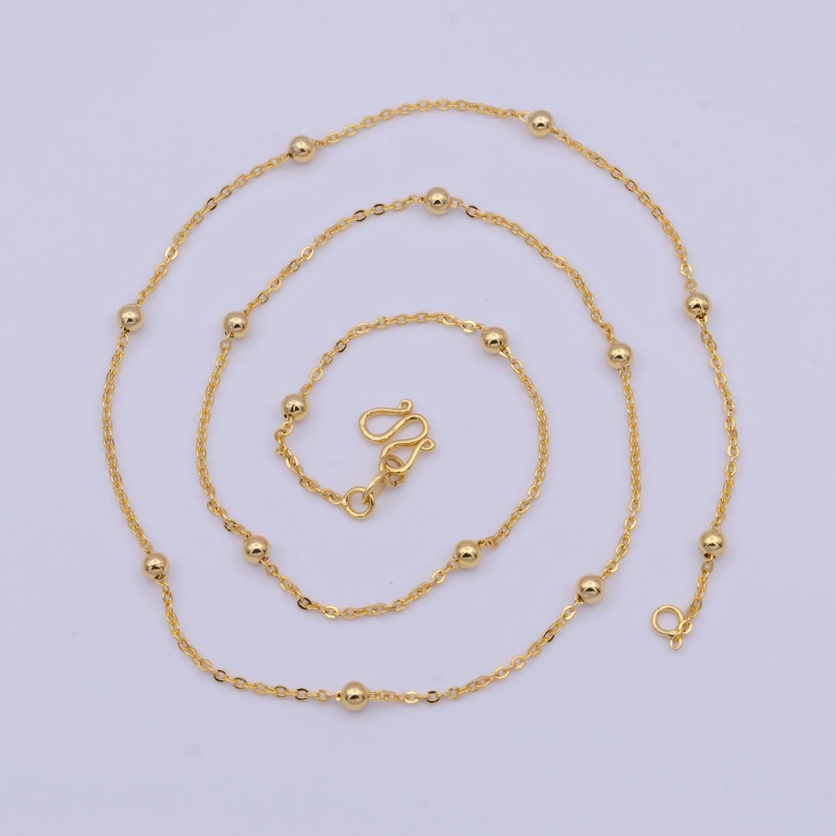 Beaded Chain Gold Satellite Necklace, Dainty Beaded Necklace, Layering Beaded Chain, Delicate Necklace Ready to Wear with W Clasp | WA-1131 Clearance Pricing - DLUXCA