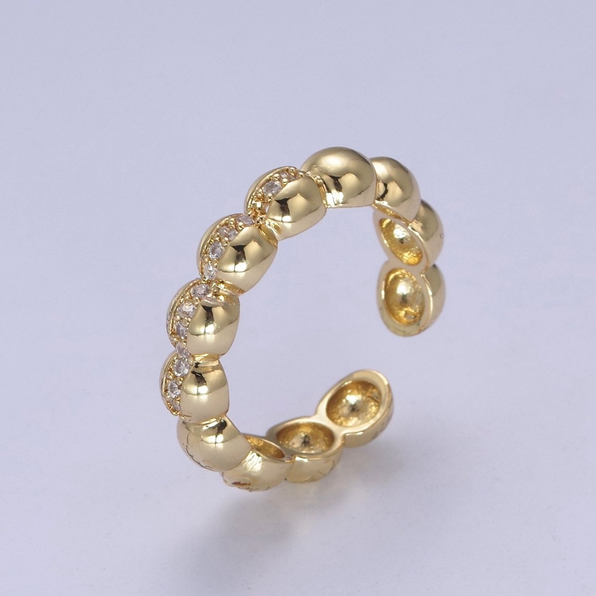 Beaded Textured 24K Gold Filled Ring, Micro Pave CZ Open Adjustable Ring in Silver & Gold | U-444 U-445 - DLUXCA