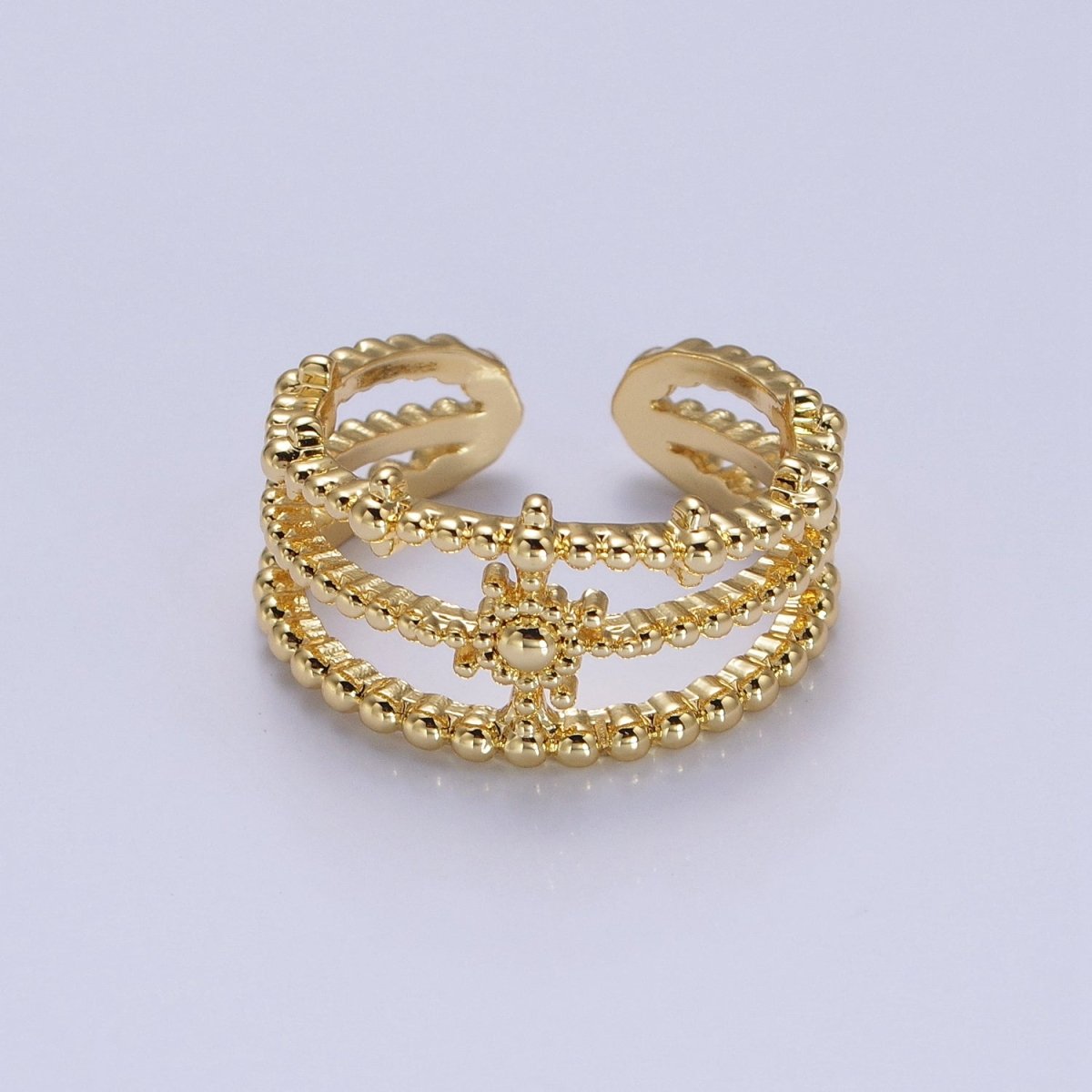 Beaded Triple Band Gold Sun Ring Stacking Celestial Jewelry Ring | AA1491 - DLUXCA