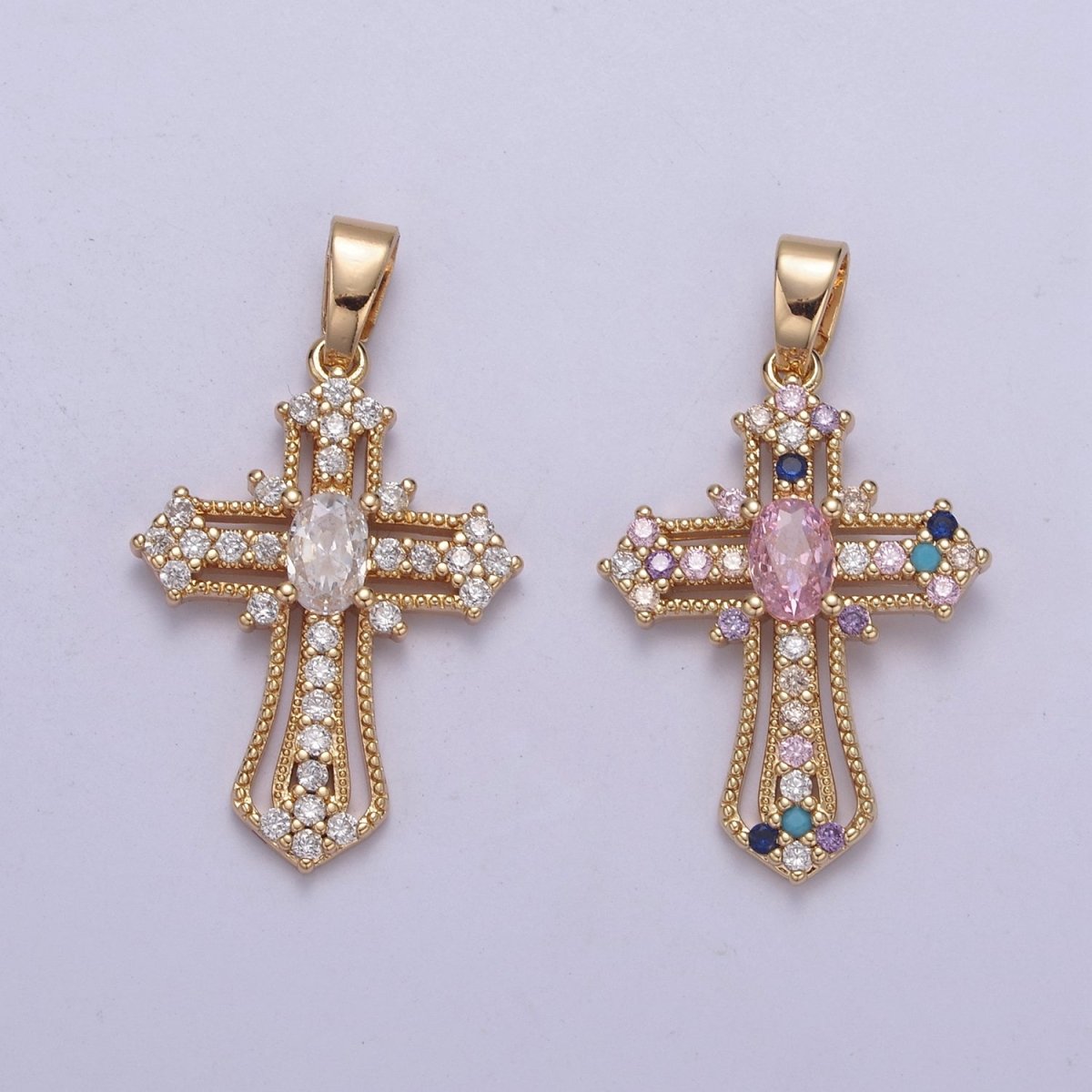 Beautiful Gold Filled CZ Cross Necklace Pendant Charm for Religious Christian Catholic Jewelry Making H-411 H-412 - DLUXCA