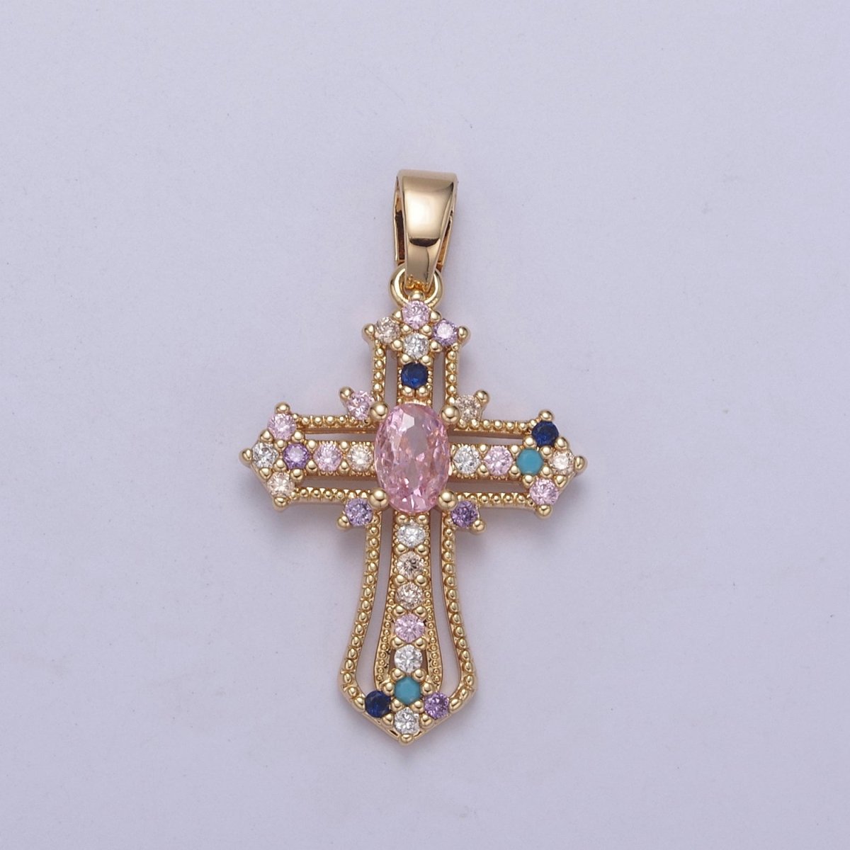 Beautiful Gold Filled CZ Cross Necklace Pendant Charm for Religious Christian Catholic Jewelry Making H-411 H-412 - DLUXCA