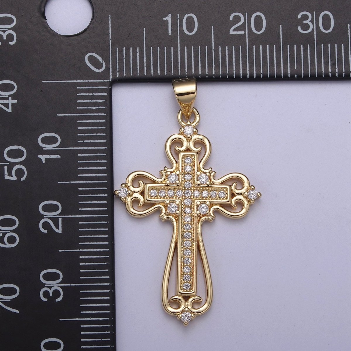 Beautiful Gold Ornate Cross Necklace Pendant Charm for Religious Christian Catholic Jewelry Making H-404 - DLUXCA