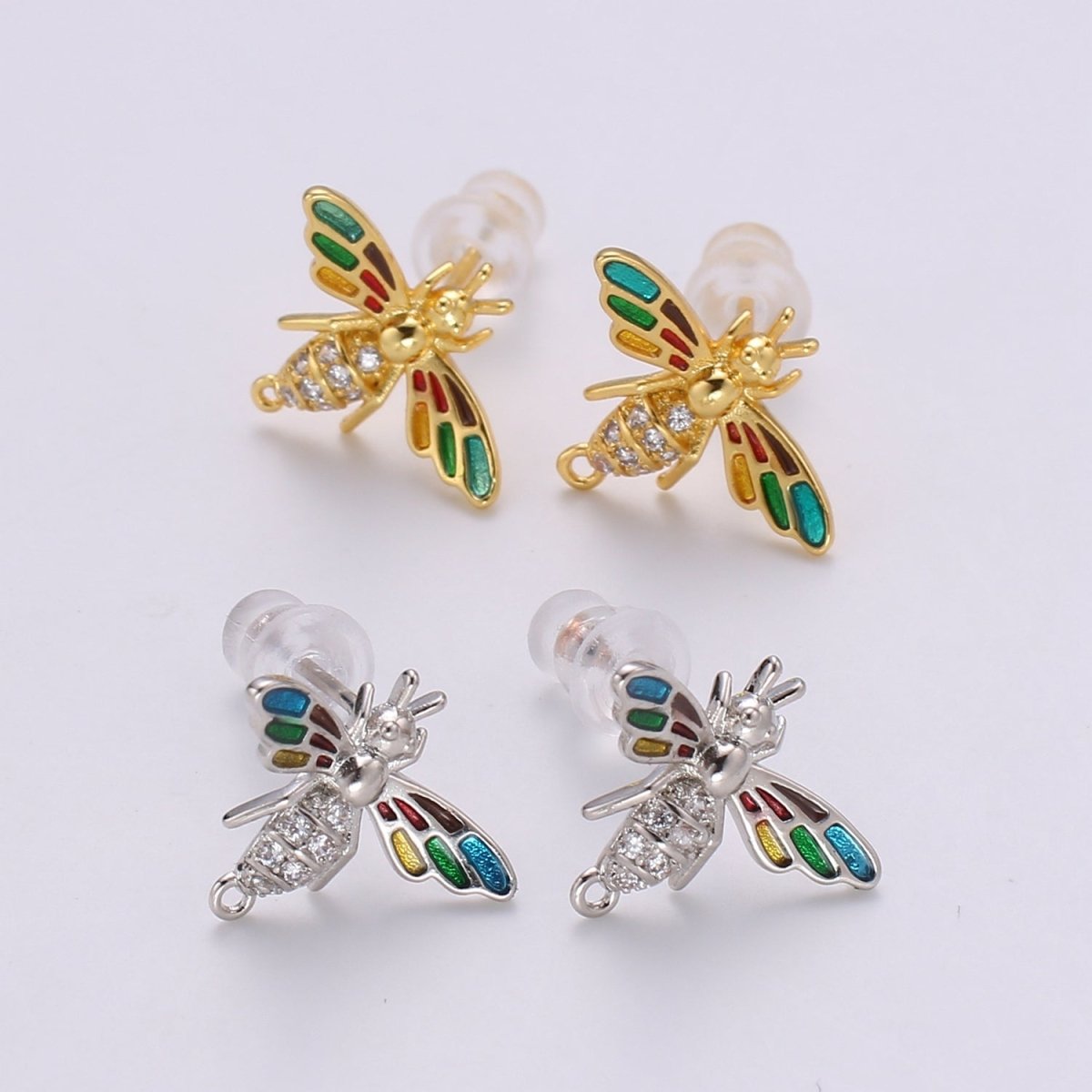 Bee Stud Earrings • Bumble Bee Earrings • Insect Jewelry • Gold Micro Pave Animal Earrings • Stud Earrings • Valentine gift• Cute Earrings Q-365 Q-366 - DLUXCA