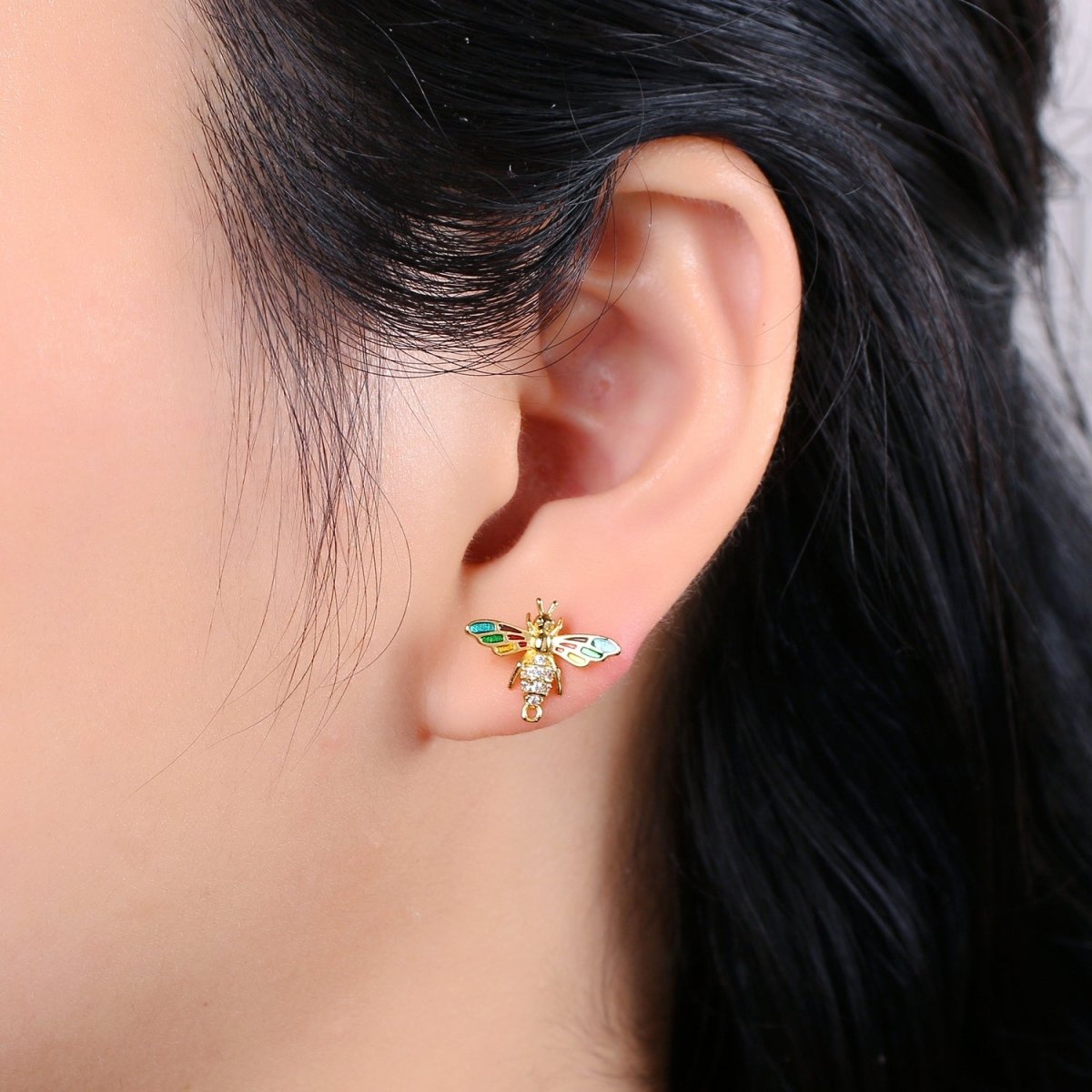 Bee Stud Earrings • Bumble Bee Earrings • Insect Jewelry • Gold Micro Pave Animal Earrings • Stud Earrings • Valentine gift• Cute Earrings Q-365 Q-366 - DLUXCA