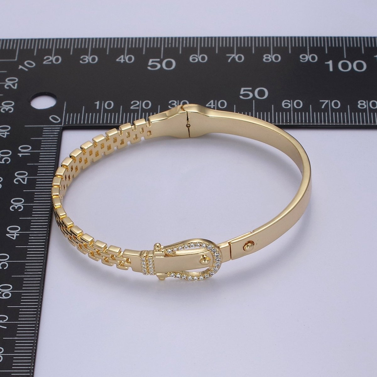 Belt Buckle Bracelet Crystal Belt Bangle Gold Band Cubic Zirconia Stackable Jewelry Fashion Women's | WA-689 WA-690 Clearance Pricing - DLUXCA