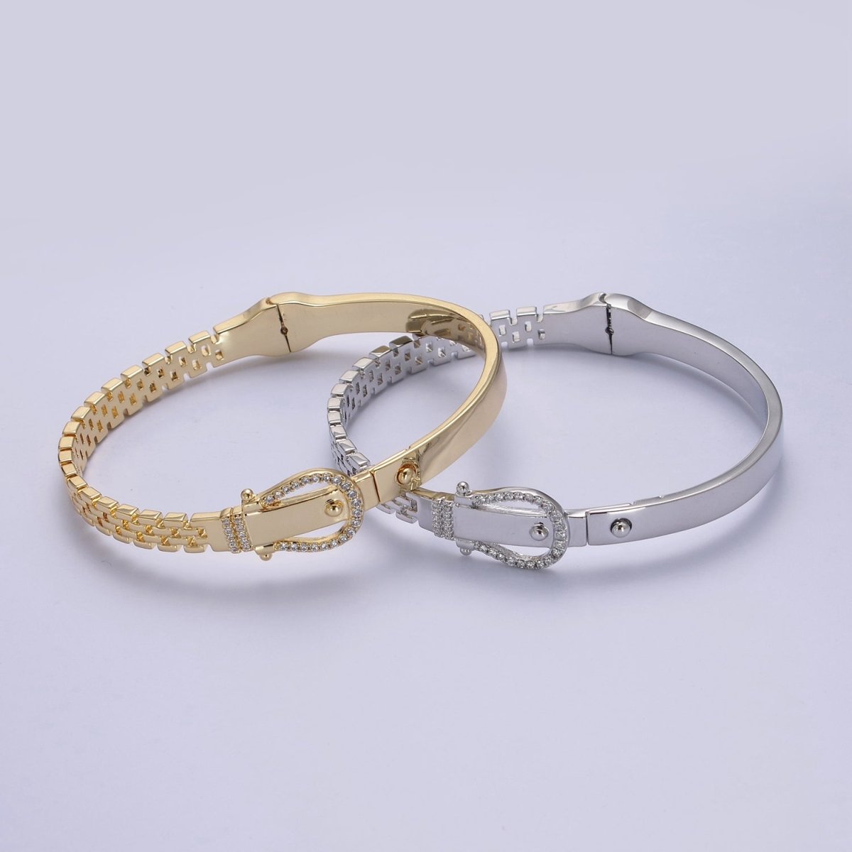 Belt Buckle Bracelet Crystal Belt Bangle Gold Band Cubic Zirconia Stackable Jewelry Fashion Women's | WA-689 WA-690 Clearance Pricing - DLUXCA