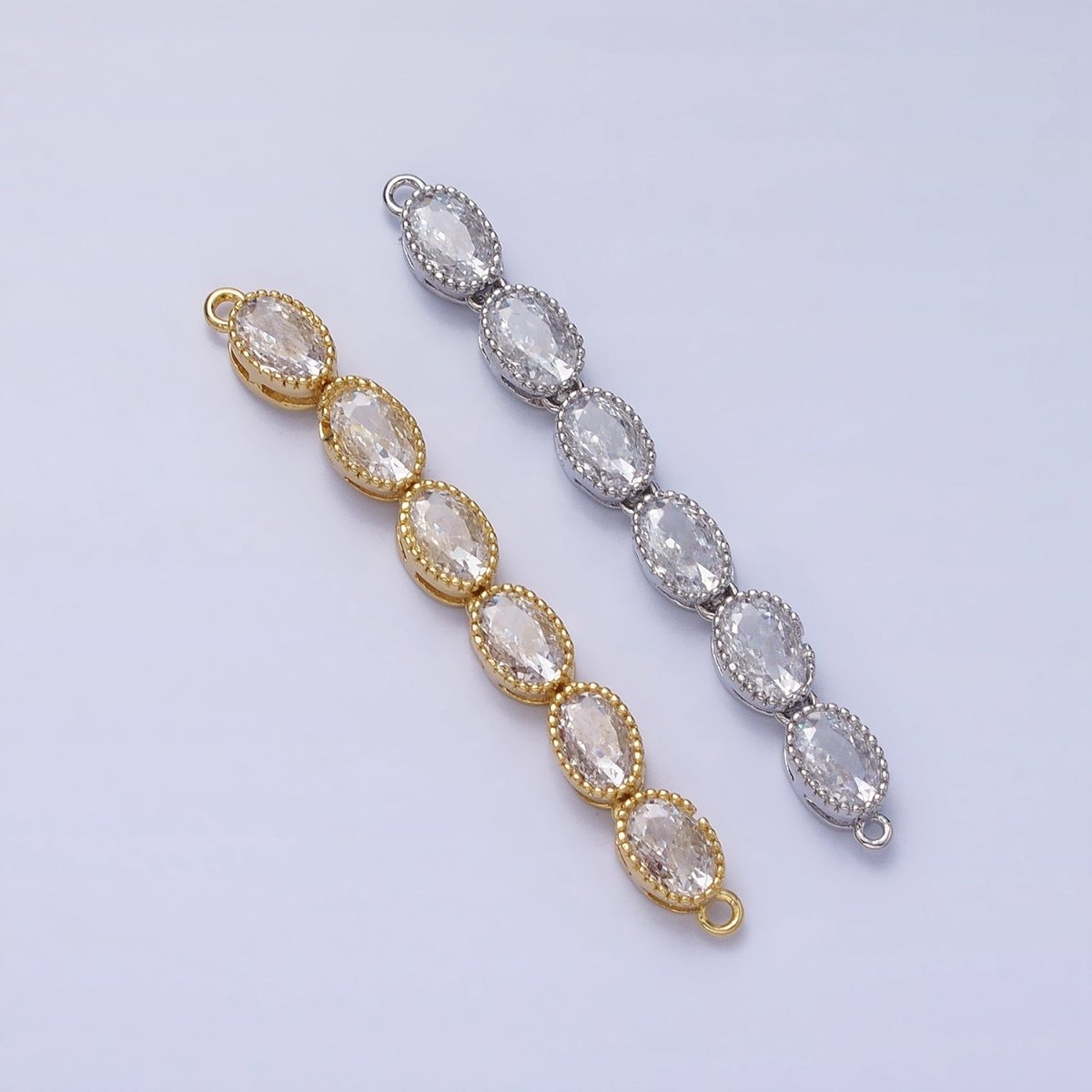 Bendable Gold Oval Long Bar Connector, CZ Micro Pave Silver Oval Geometric Link Connector Necklace Jewelry Making AA907 AA914 - DLUXCA