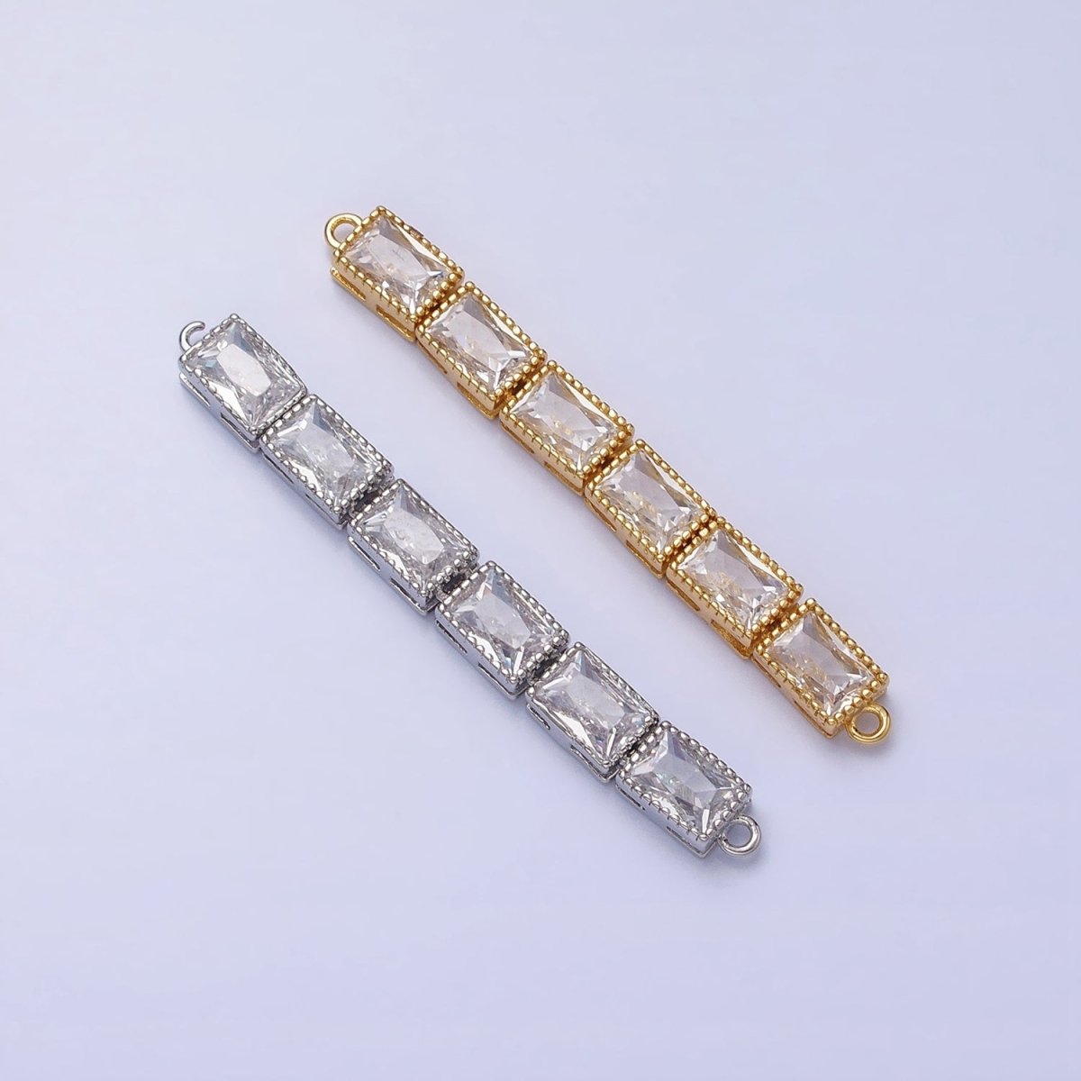 Bendable Gold Rectangle Long Bar Connector, CZ Micro Pave Silver Geometric Link Connector Necklace Jewelry Making AA852 AA853 - DLUXCA