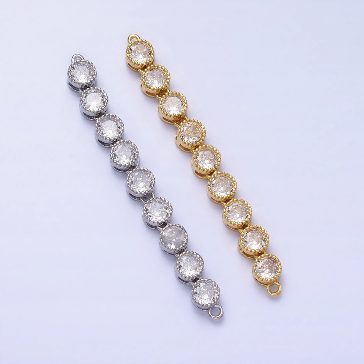 Bendable Gold Round Long Bar Connector, CZ Micro Pave Silver Circle Geometric Link Connector Necklace Jewelry Making AA912 AA913 - DLUXCA