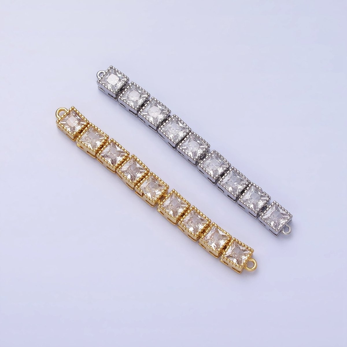 Bendable Gold Square Long Bar Connector, CZ Micro Pave Silver Geometric Link Connector Necklace Jewelry Making AA850 AA851 - DLUXCA