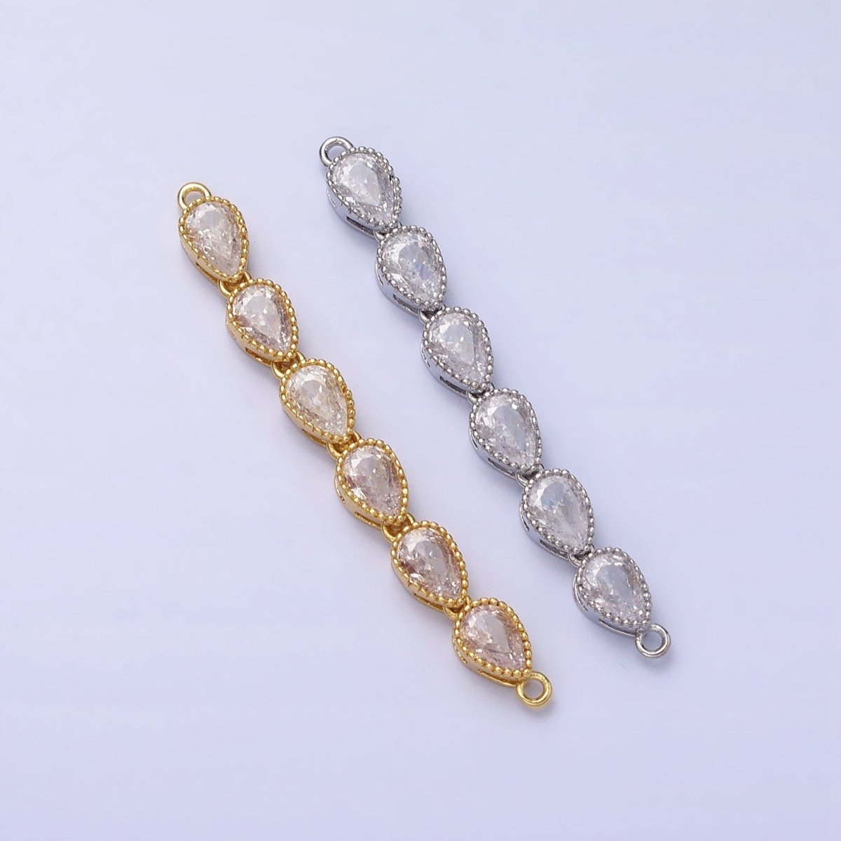 Bendable Gold Tear Drop Long Bar Connector, CZ Micro Pave Silver Teardrop Link Connector Necklace Jewelry Making AA-854 AA-920 - DLUXCA