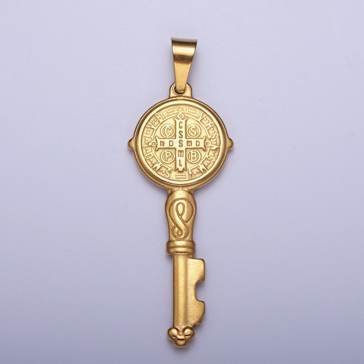 Big 24k Gold Filled Saint Benedict Pendant Double Sided San Benito Charm Religious Key Pendant X-648 - DLUXCA